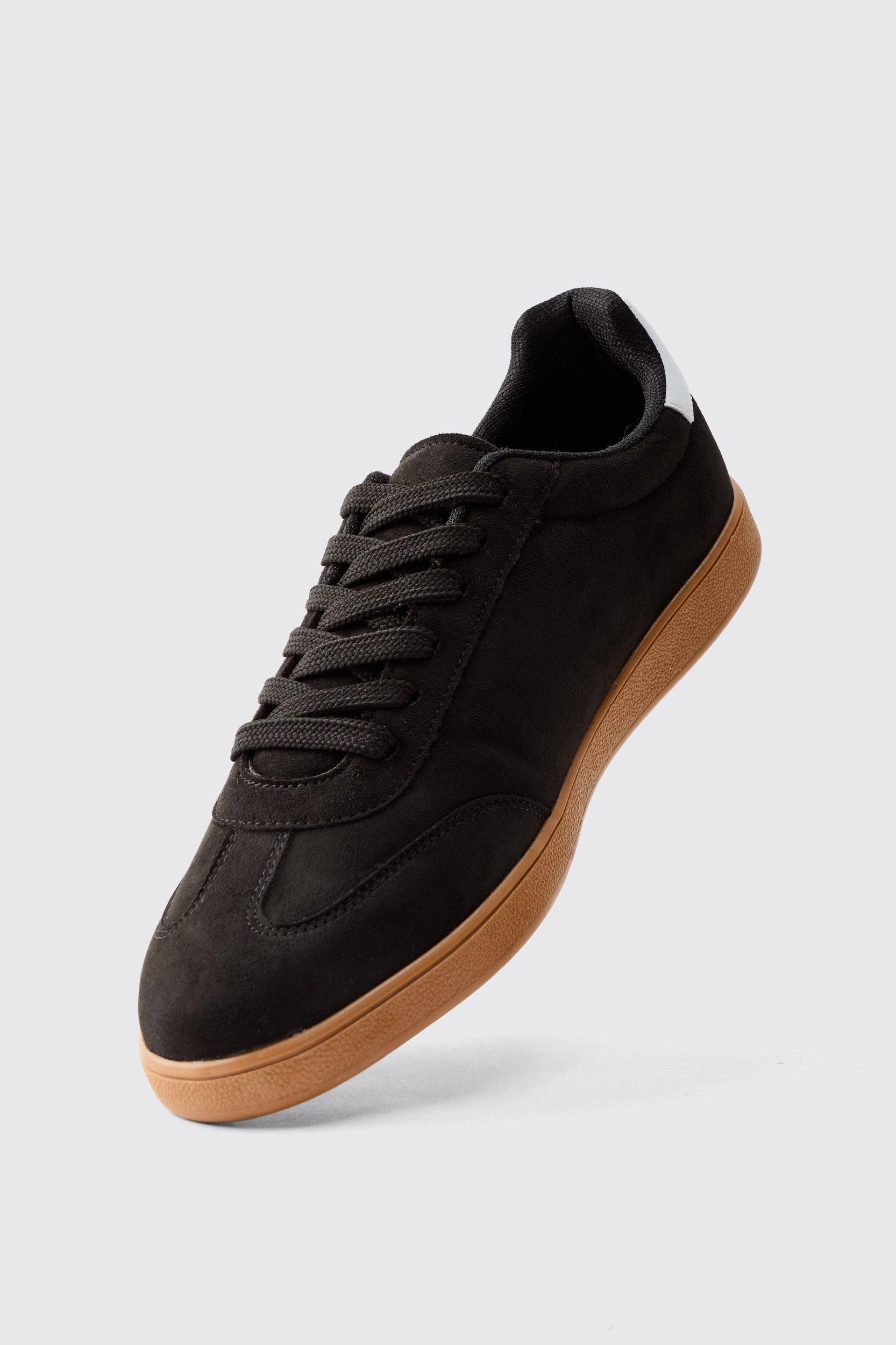 Faux Suede Trainer In Black | boohooMAN USA Product Image