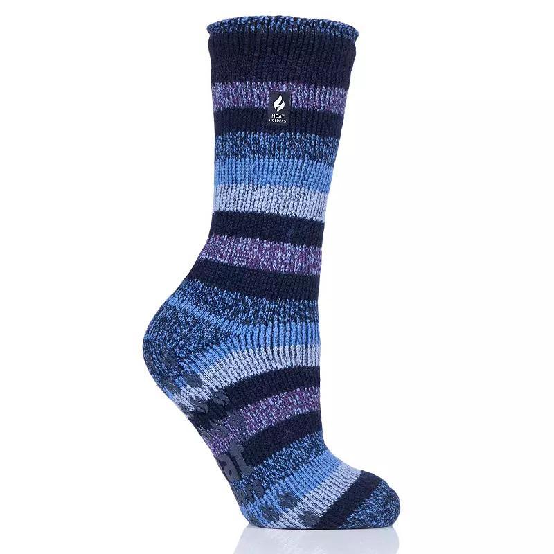 Heat Holders Women's Original 7X Warmer Stripe Crew Slipper Socks with Grippers, Purple Product Image