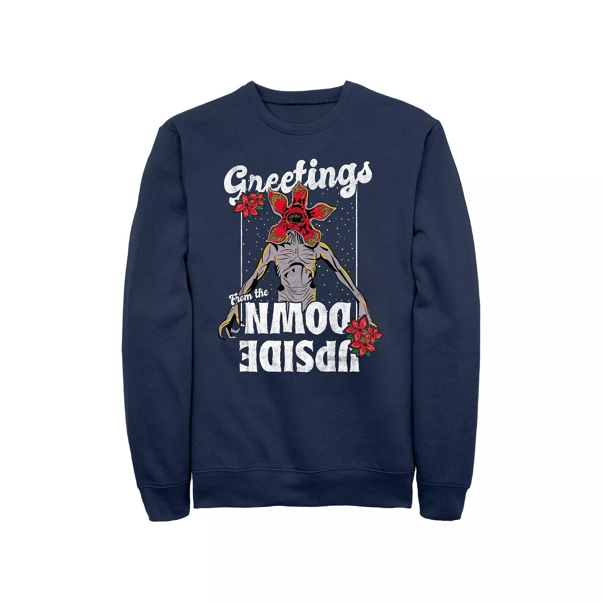 Men's Stranger Things Greetings From The Upside Down Graphic Fleece, Size: XL, Blue Product Image