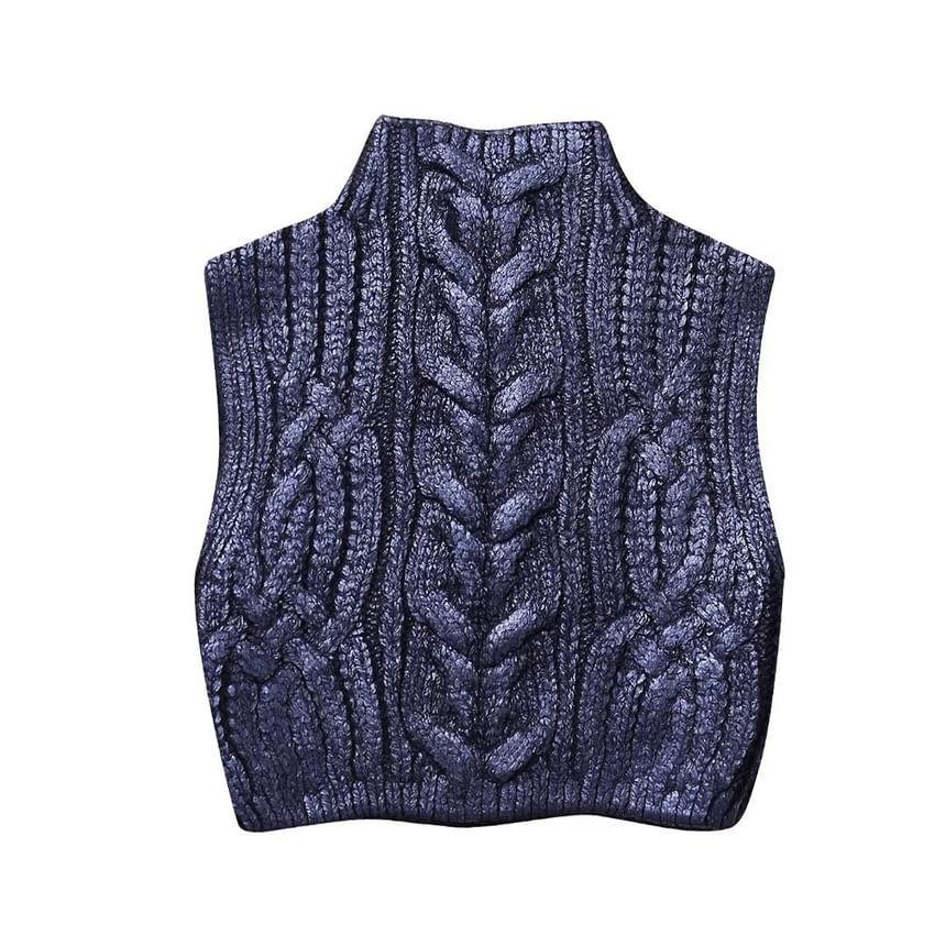 High Neck Cable Knit Sweater Vest Product Image
