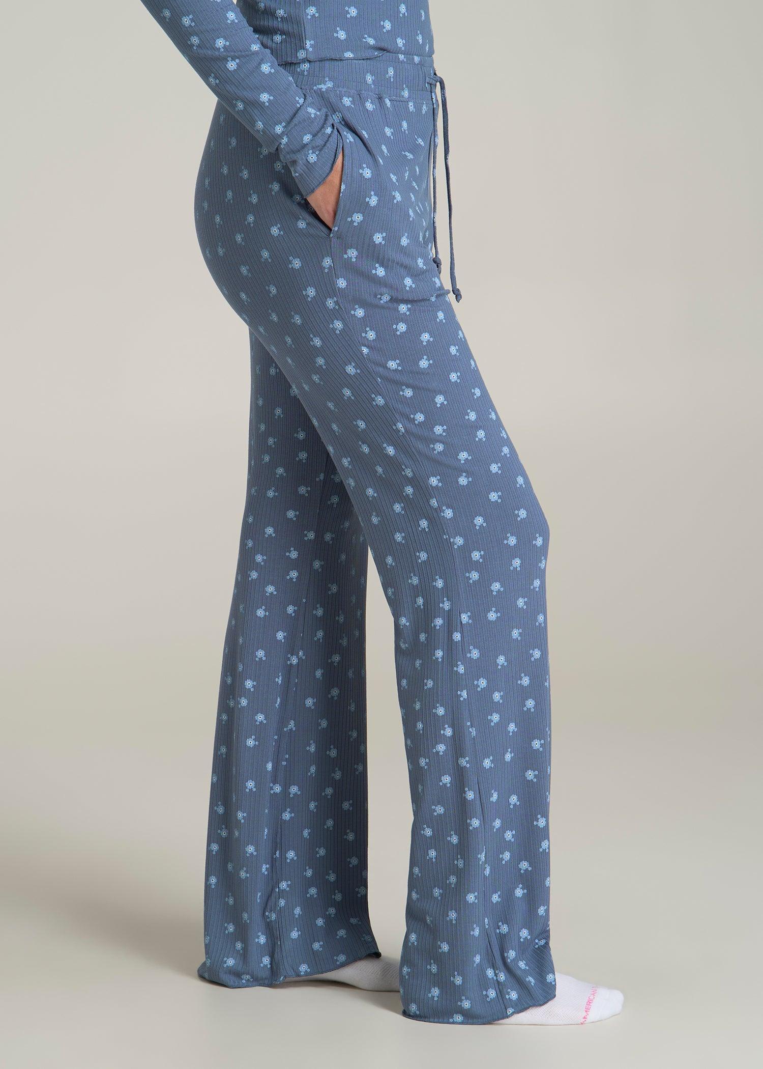 Ribbed Flare Pants for Tall Women in Vintage Indigo Floral Product Image