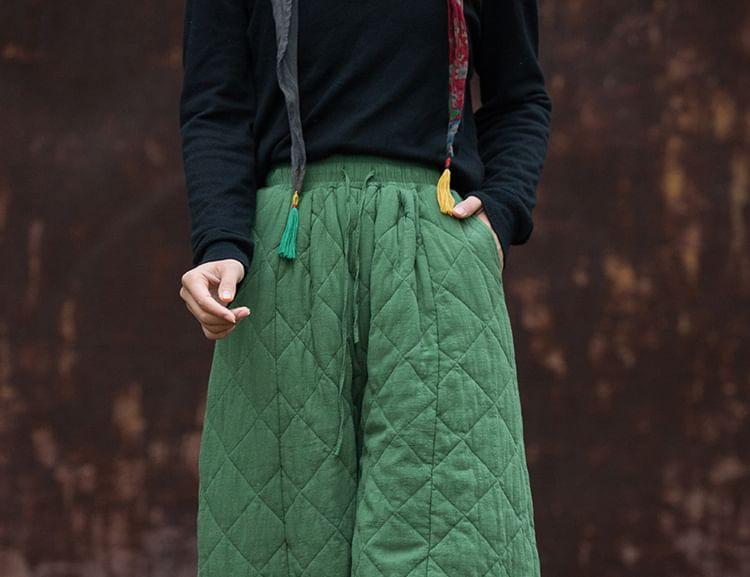 Drawstring Waist Plain Quilted Baggy Pants Product Image