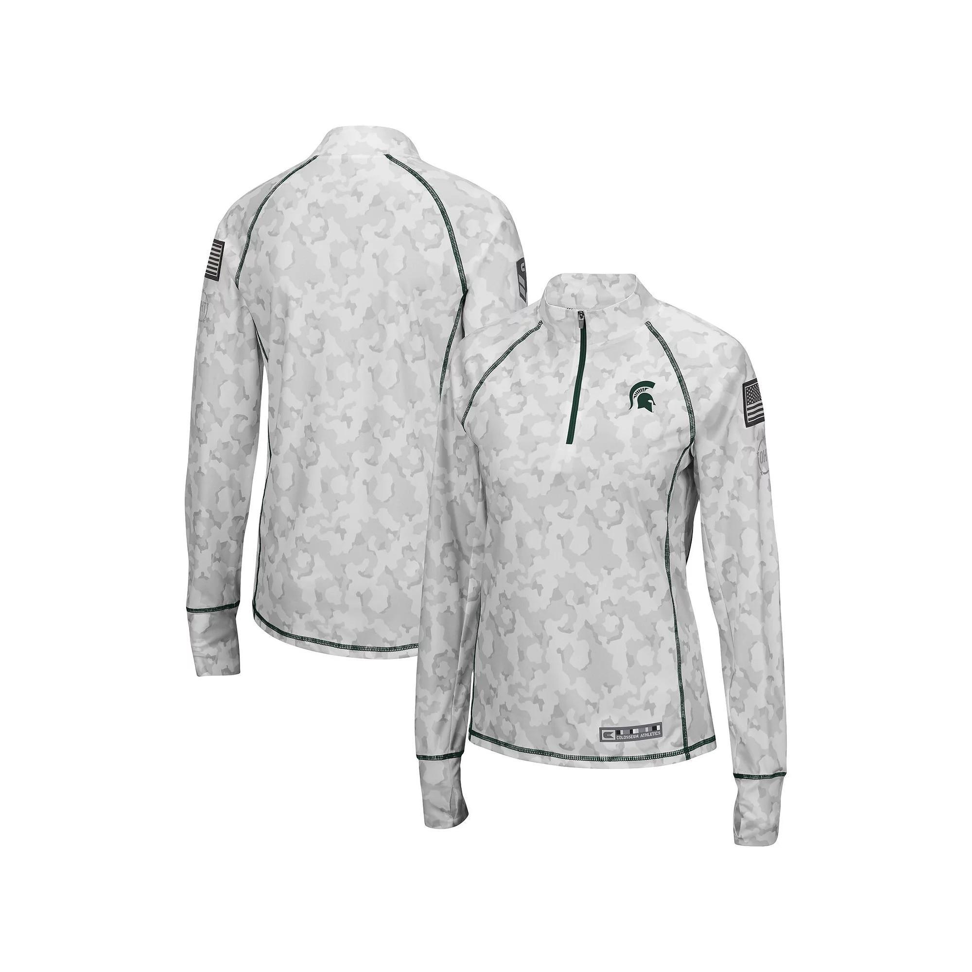 Women's Colosseum White Michigan State Spartans OHT Military Appreciation Officer Arctic Camo 1/4-Zip Jacket, Size: Medium Product Image