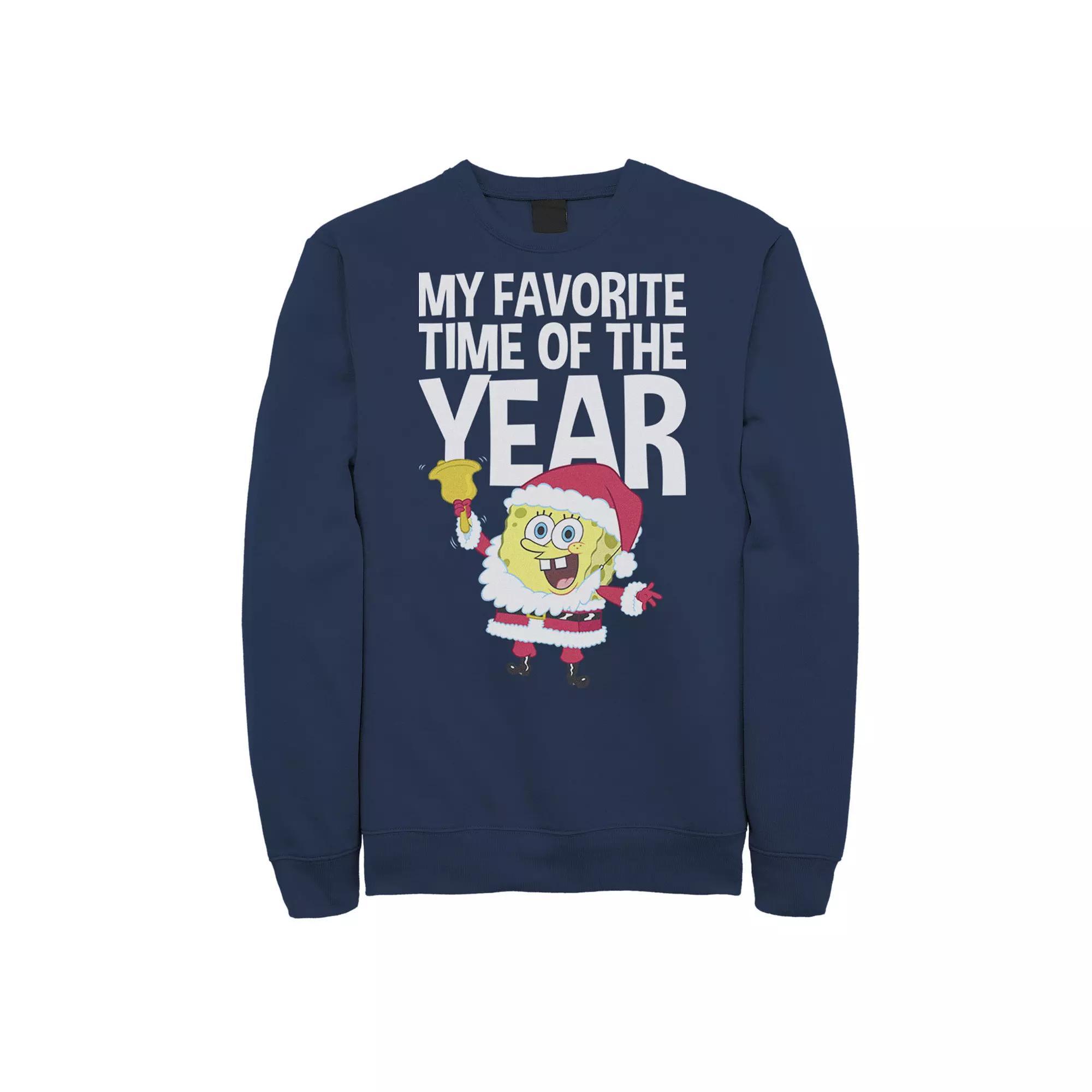 Men's Nickelodeon Spongebob Squarepants Santa Christmas Favortie Time Graphic Fleece Pullover, Size: Medium, Blue Product Image