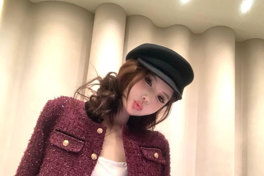 Cropped Round-Neck Tweed Jacket Product Image