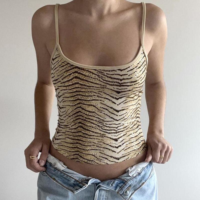 Spaghetti Strap Tiger Print Cropped Cami Top Product Image