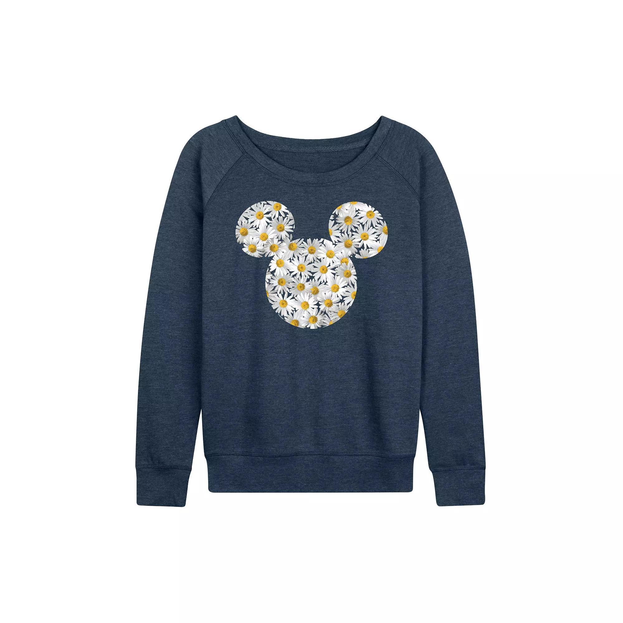 Disney's Mickey Mouse Women's Daisies French Terry Long Sleeve Tee, Girl's, Size: XL, Grey Green Product Image