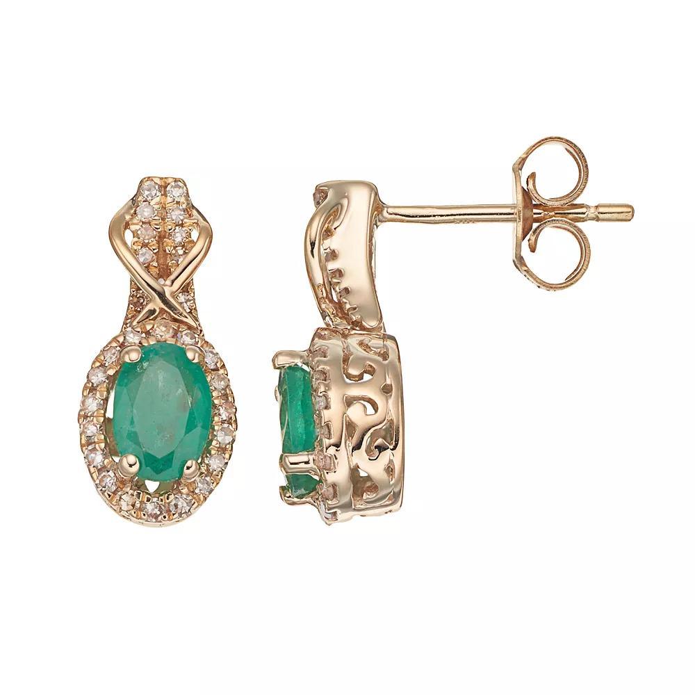 Gemminded 10k Gold Emerald & 1/4 Carat T.W. Diamond Halo Stud Earrings, Women's, Green Product Image