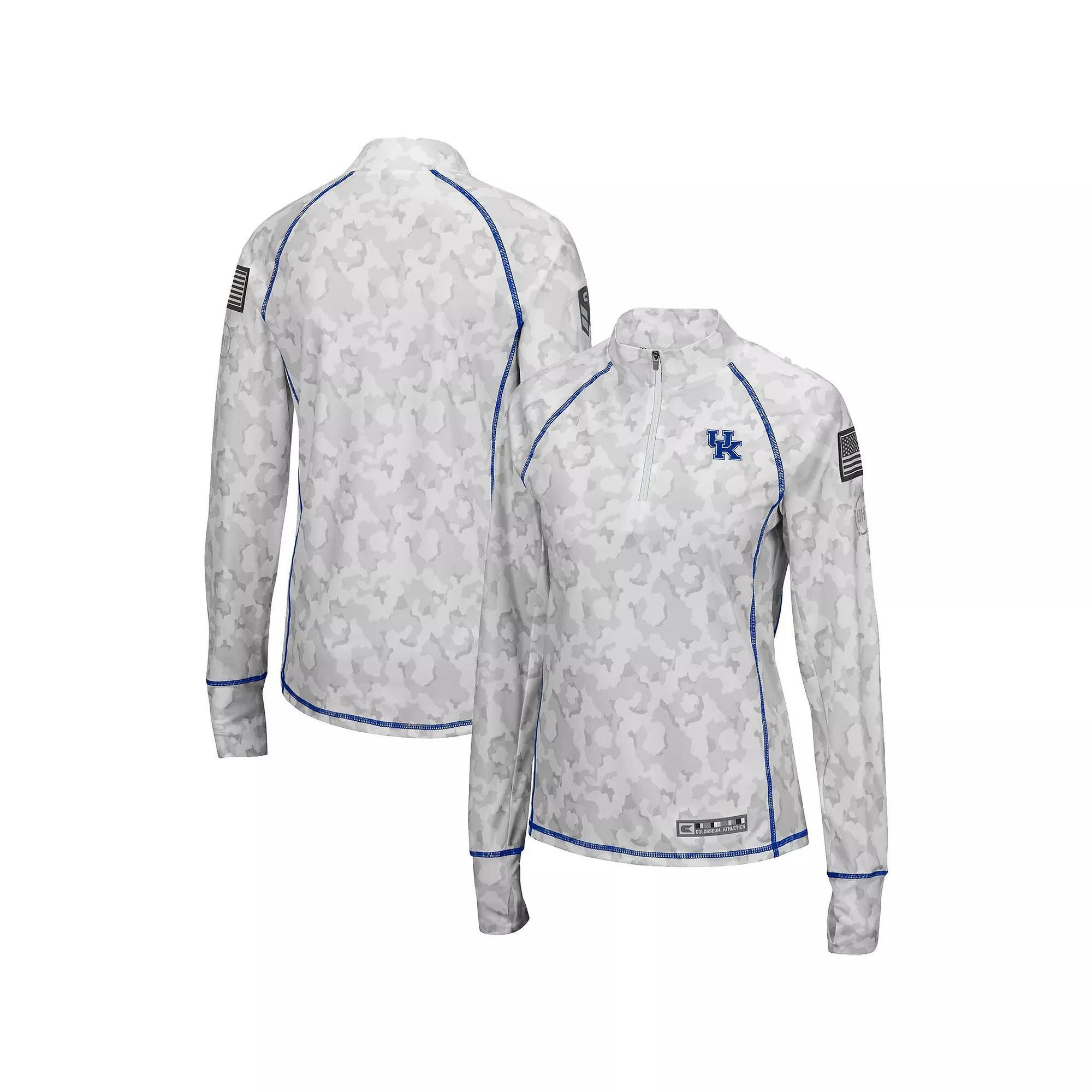 Women's Colosseum White Kentucky Wildcats OHT Military Appreciation Officer Arctic Camo Fitted Lightweight 1/4-Zip Jacket, Size: XL Product Image