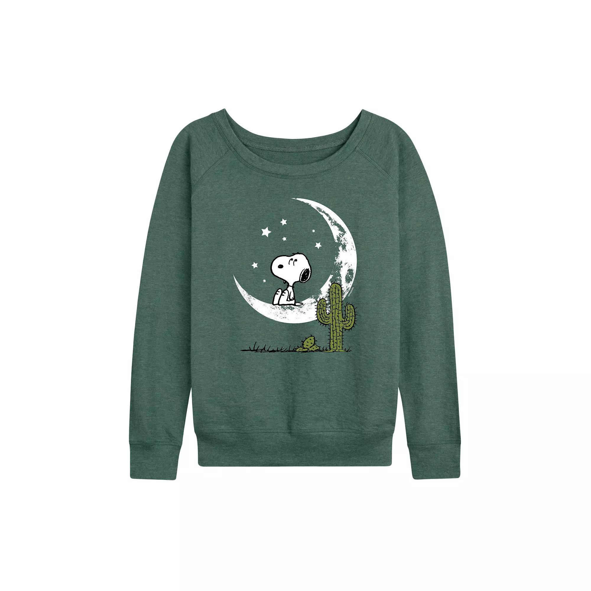 Womens Peanuts Snoopy Desert On Moon French Terry Long Sleeve Tee, Girls Grey Indigo Product Image
