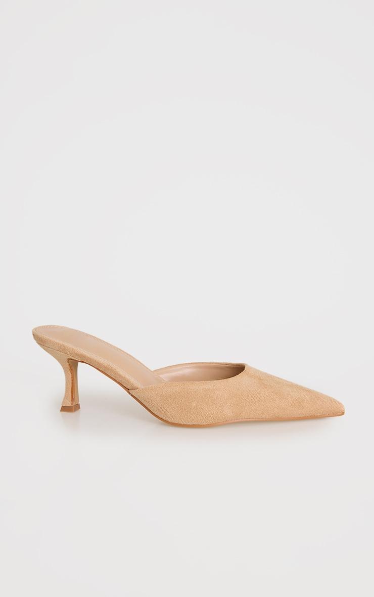 Beige Faux Suede Point Toe Mid Stiletto Heeled Mules Product Image