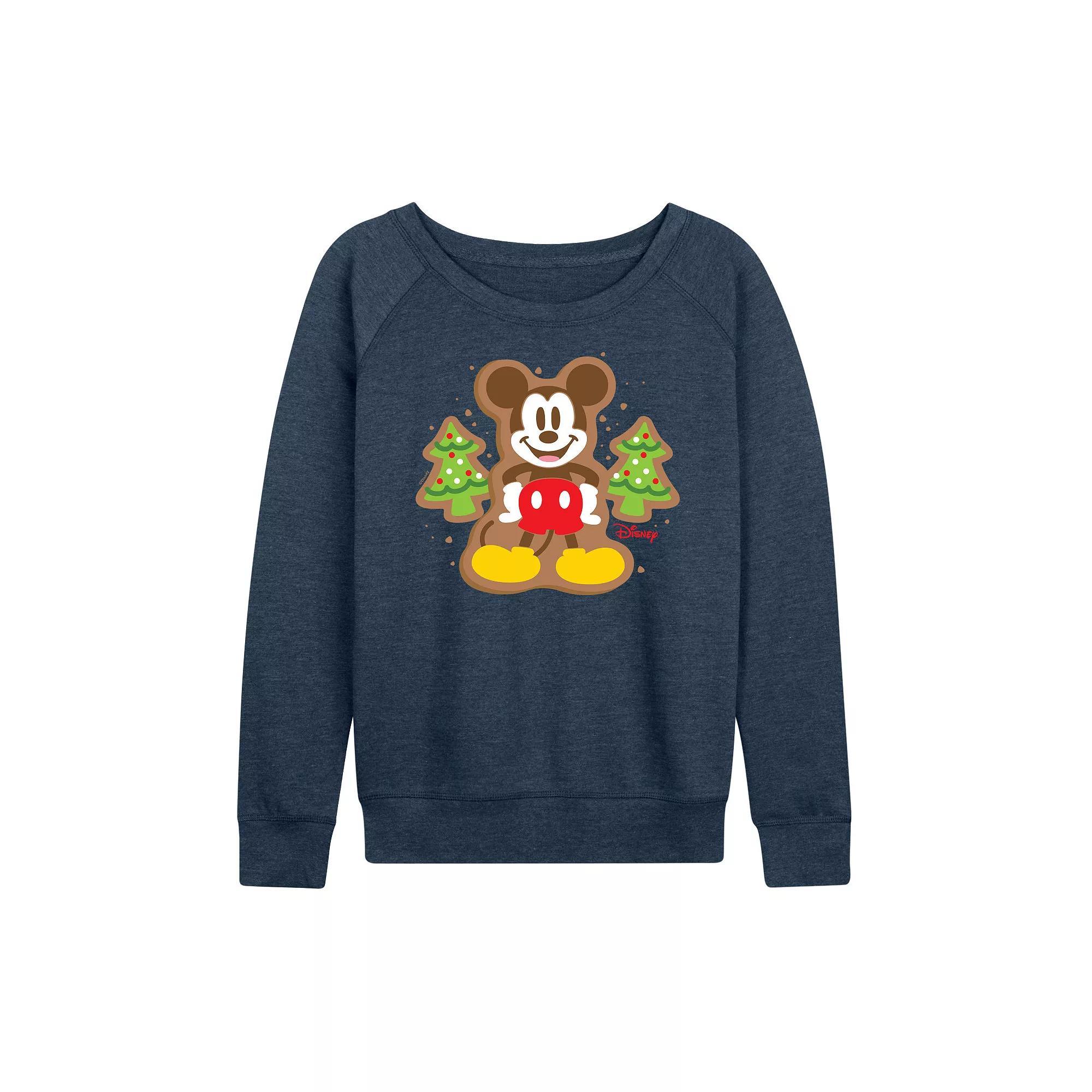 Disney's Mickey Mouse Women's Cookie French Terry Long Sleeve Tee, Size: Large, Grey Indigo Product Image