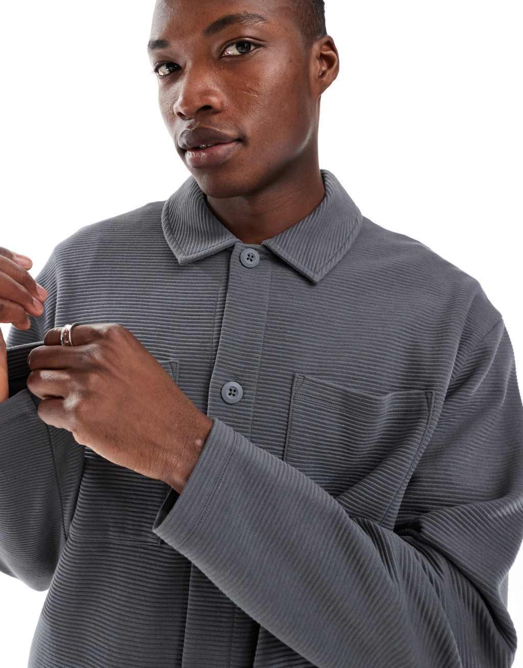 ASOS DESIGN oversized boxy shacket in gray Product Image