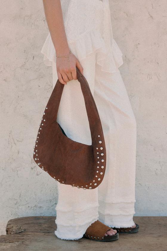 Artea Brown Suede Studded Shoulder Bag Product Image