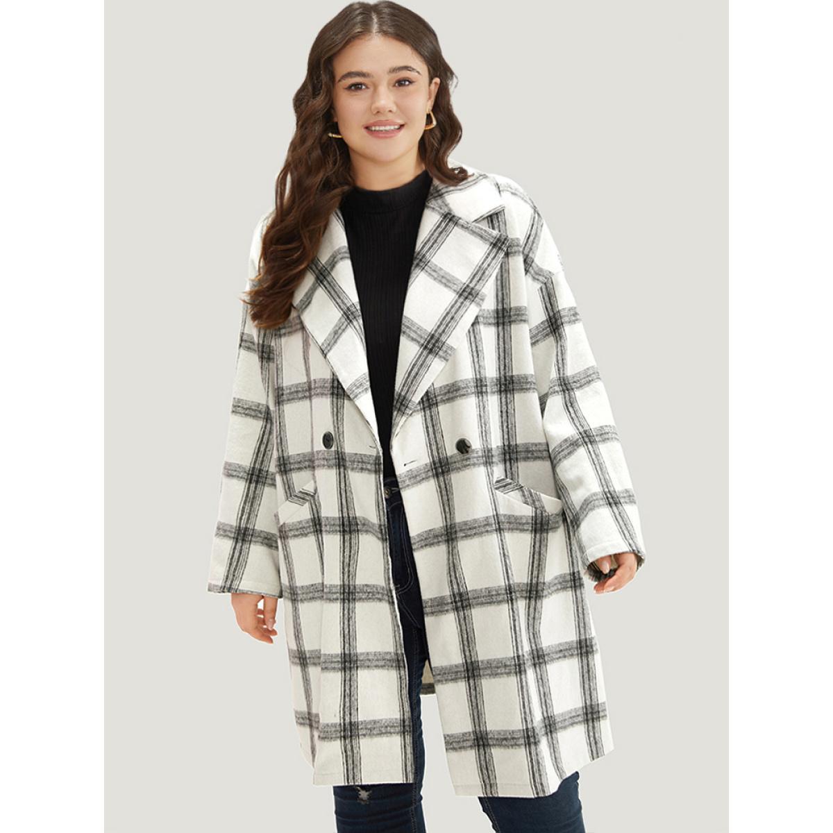 Plus Size Plaid Lapel Collar Button Up Coat Women White Casual Button Ladies Dailywear Winter Coats BloomChic 14-16/1X Product Image
