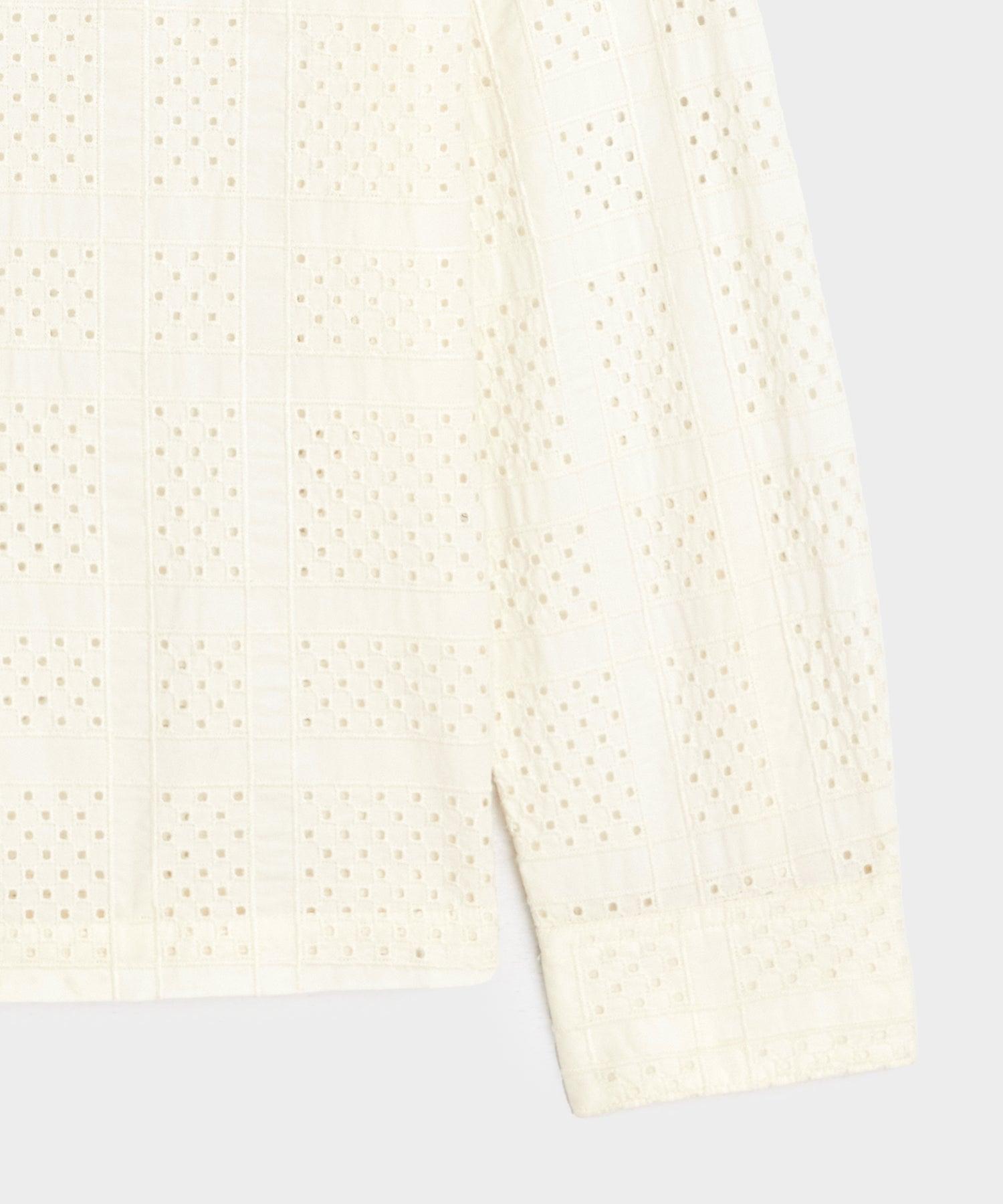Cropped Embroidered Eyelet Camp Collar Shirt Product Image