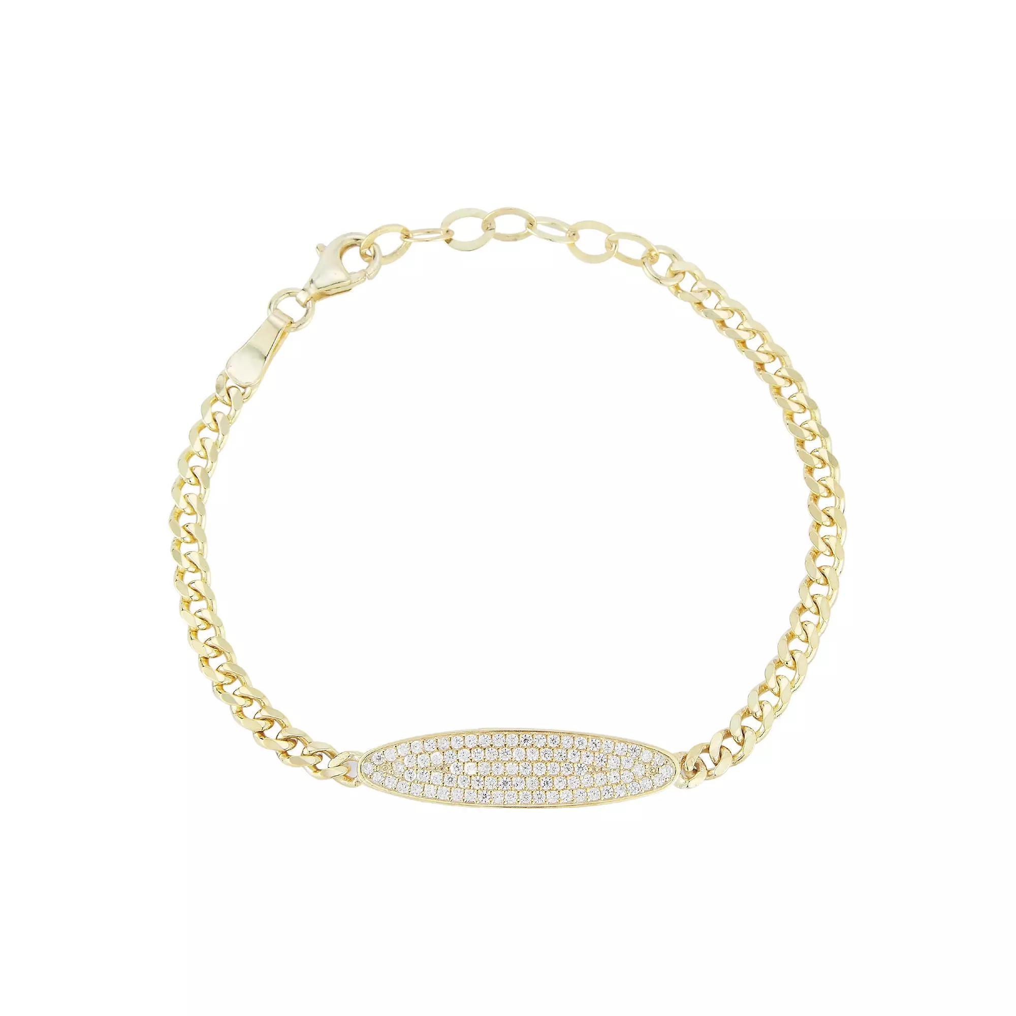 Sunkissed Sterling Cubic Zirconia Bar Curb Chain Bracelet, Women's, Size: 7", Gold Tone Product Image