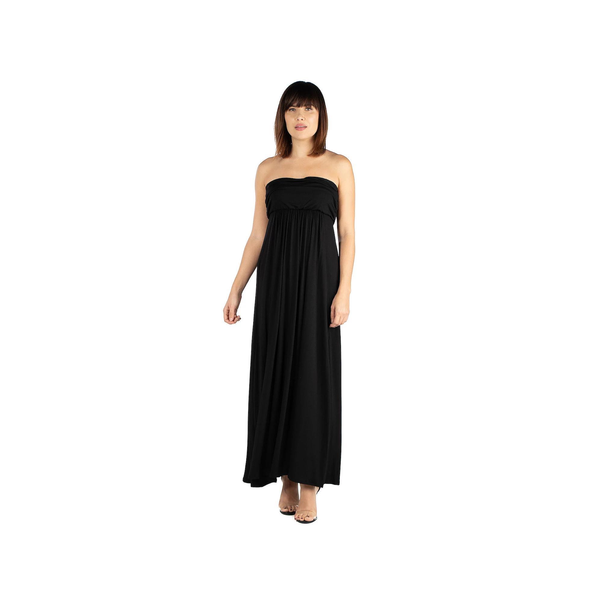 Women's 24seven Comfort Apparel Strapless Loose Fit Pleated Maxi Dress, Size: Medium, Pink Product Image