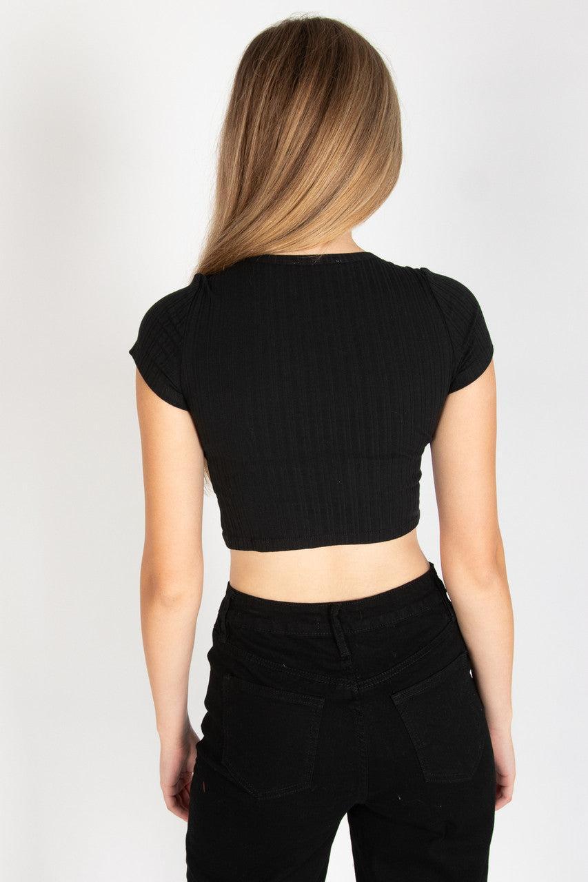 Black Button Down Crop Tee Product Image