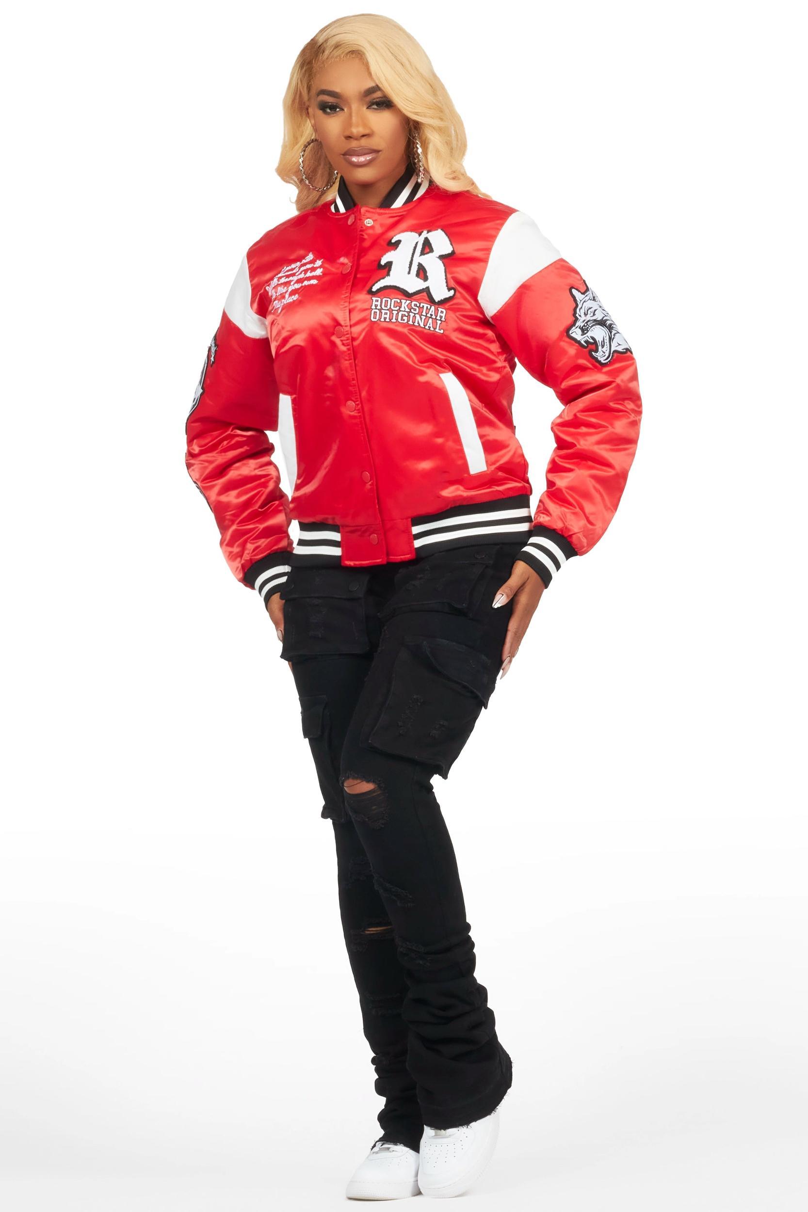 Sosa Red Satin Varsity Jacket Female Product Image