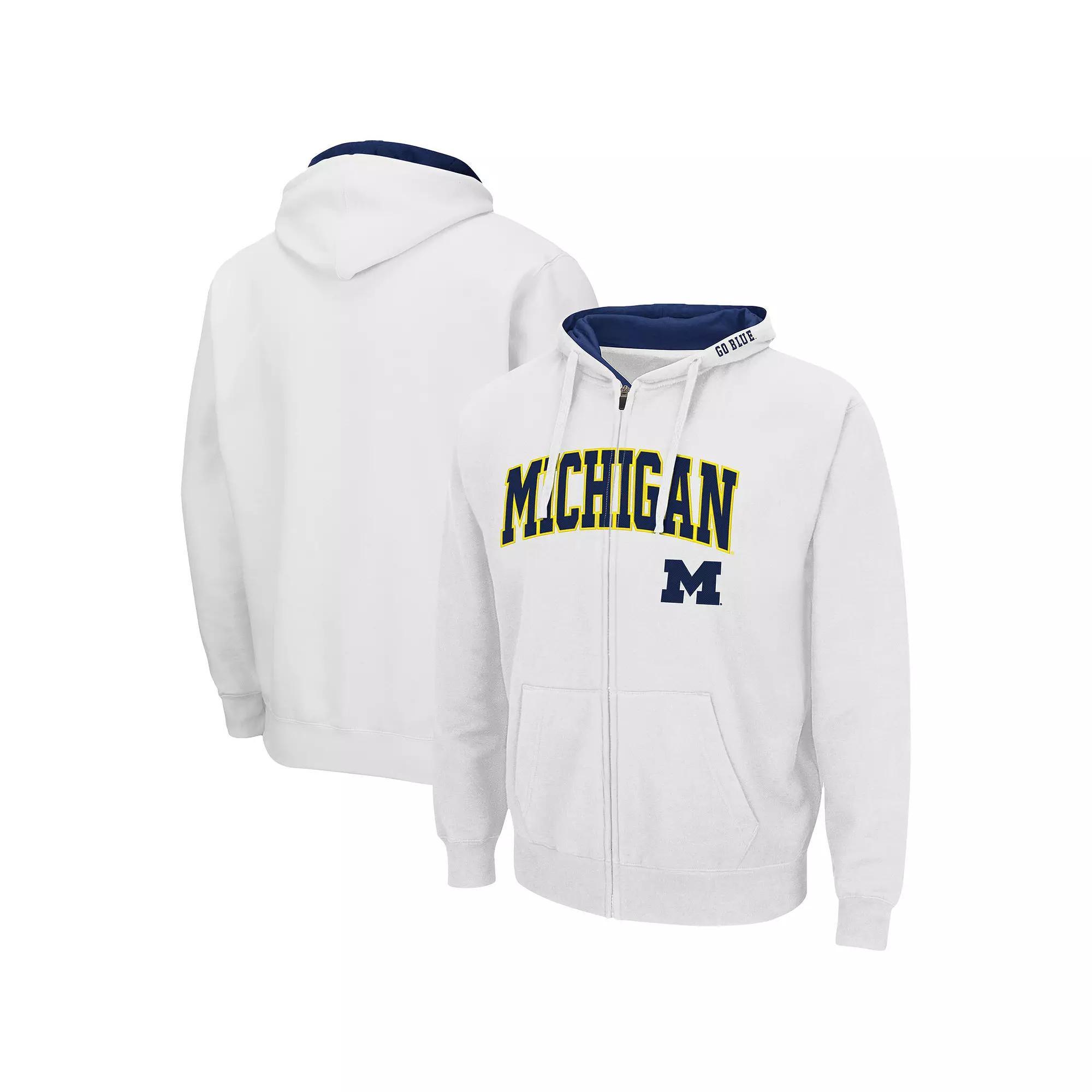 Men's Colosseum White Michigan Wolverines Arch & Logo 3.0 Full-Zip Hoodie, Size: 2XL Product Image