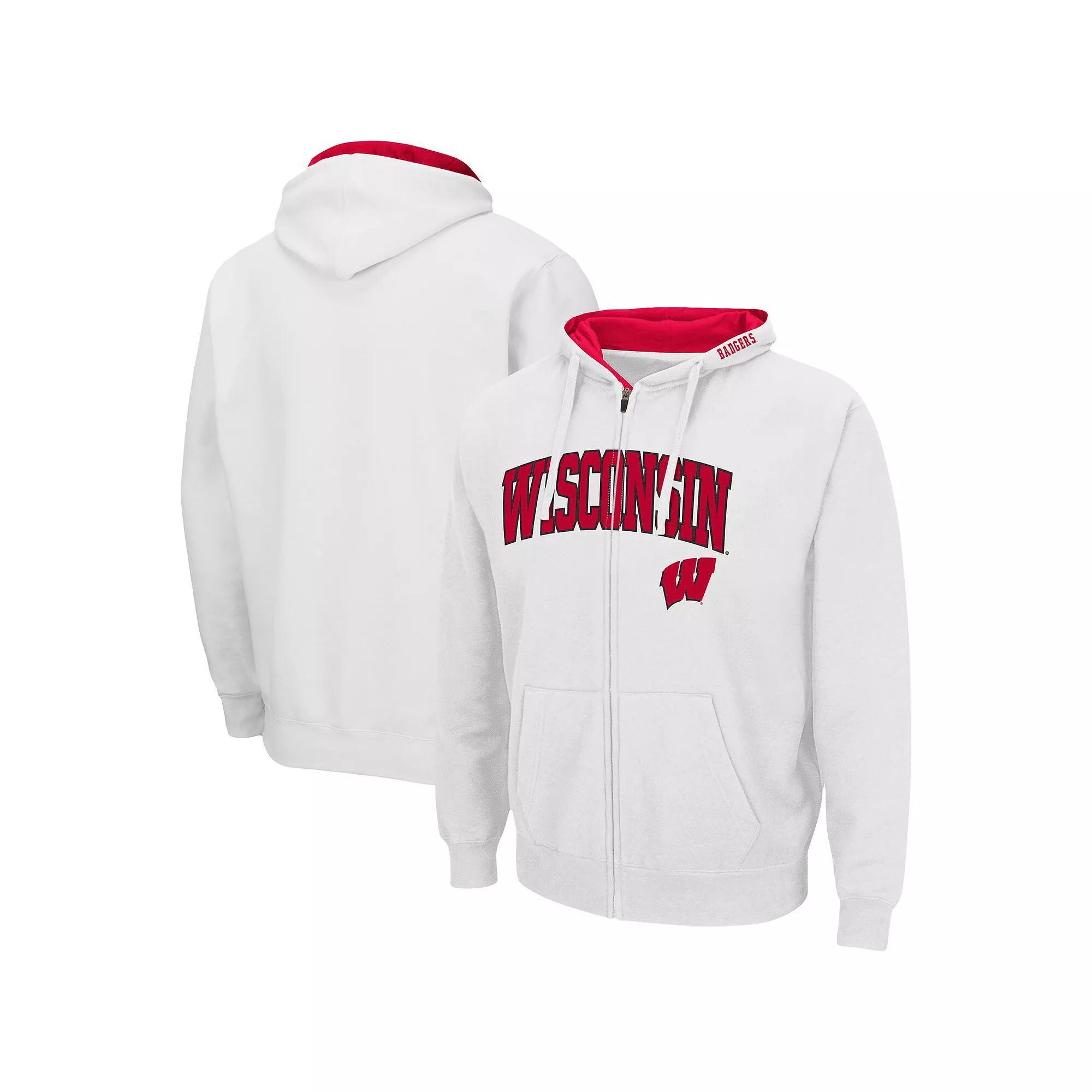 Men's Colosseum White Wisconsin Badgers Arch & Logo 3.0 Full-Zip Hoodie, Size: XL Product Image
