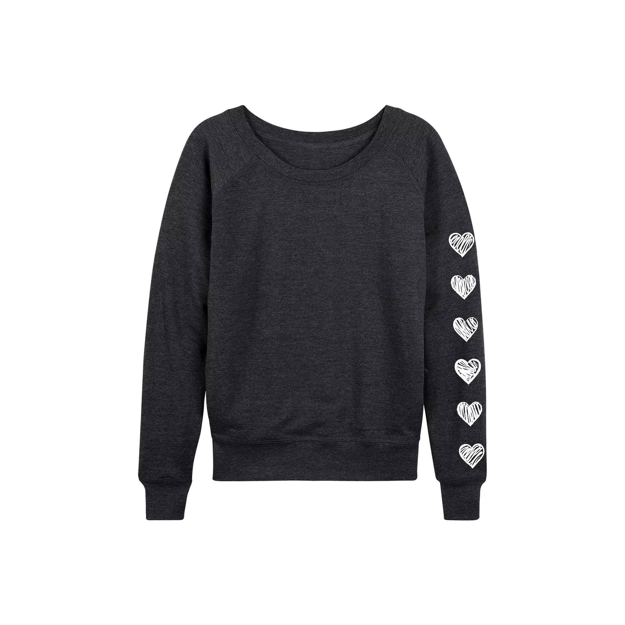 Womens Sketched Hearts French Terry Long Sleeve Tee Heather Grey Product Image