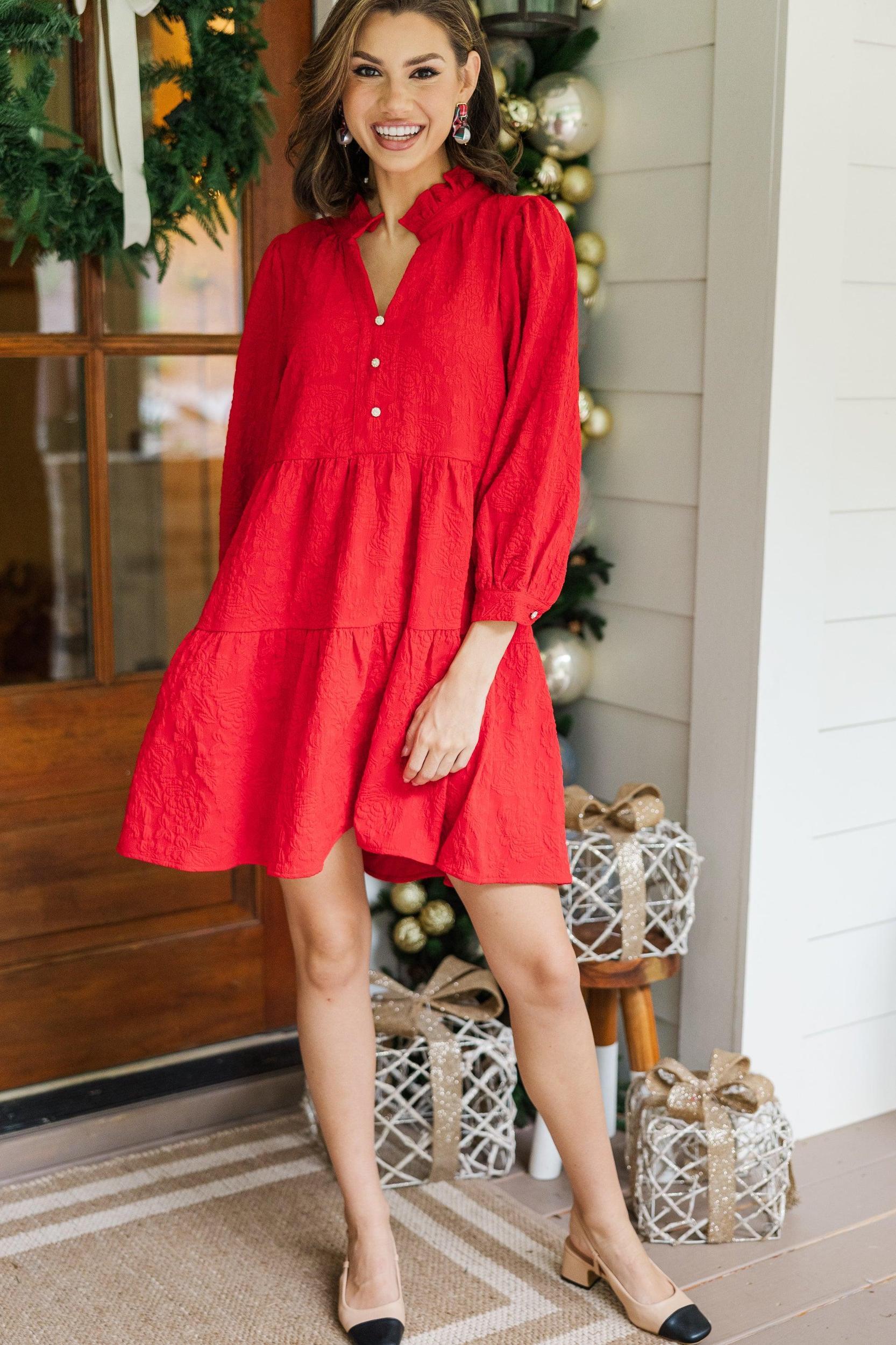 All Up To You Red Floral Textured Dress Female Product Image