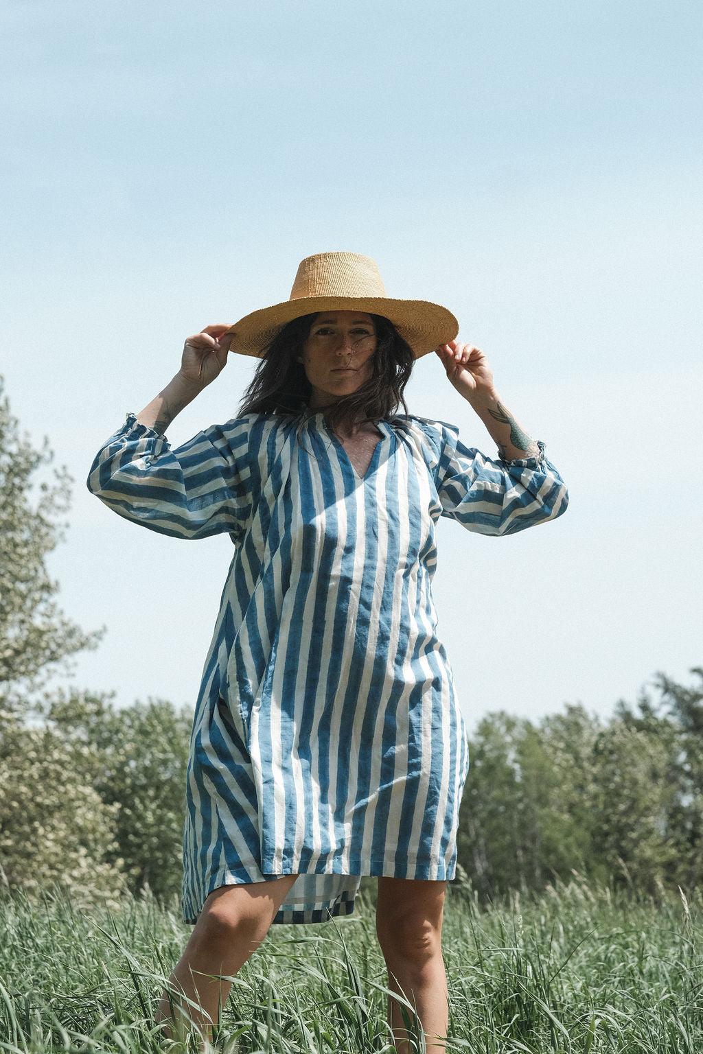 Blue Lined Get-Away Dress Product Image
