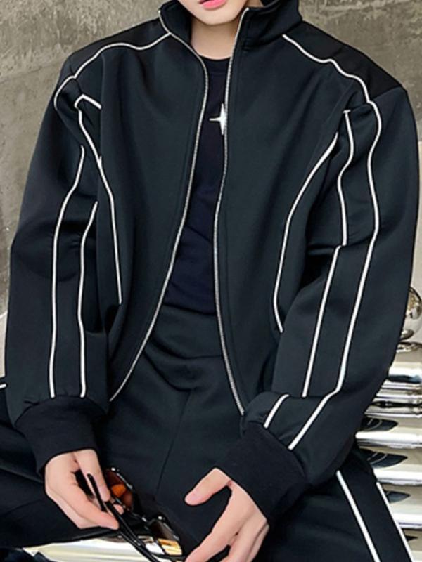 Men's Contrast Color Line Splice Long Sleeve Tracksuit Set Product Image