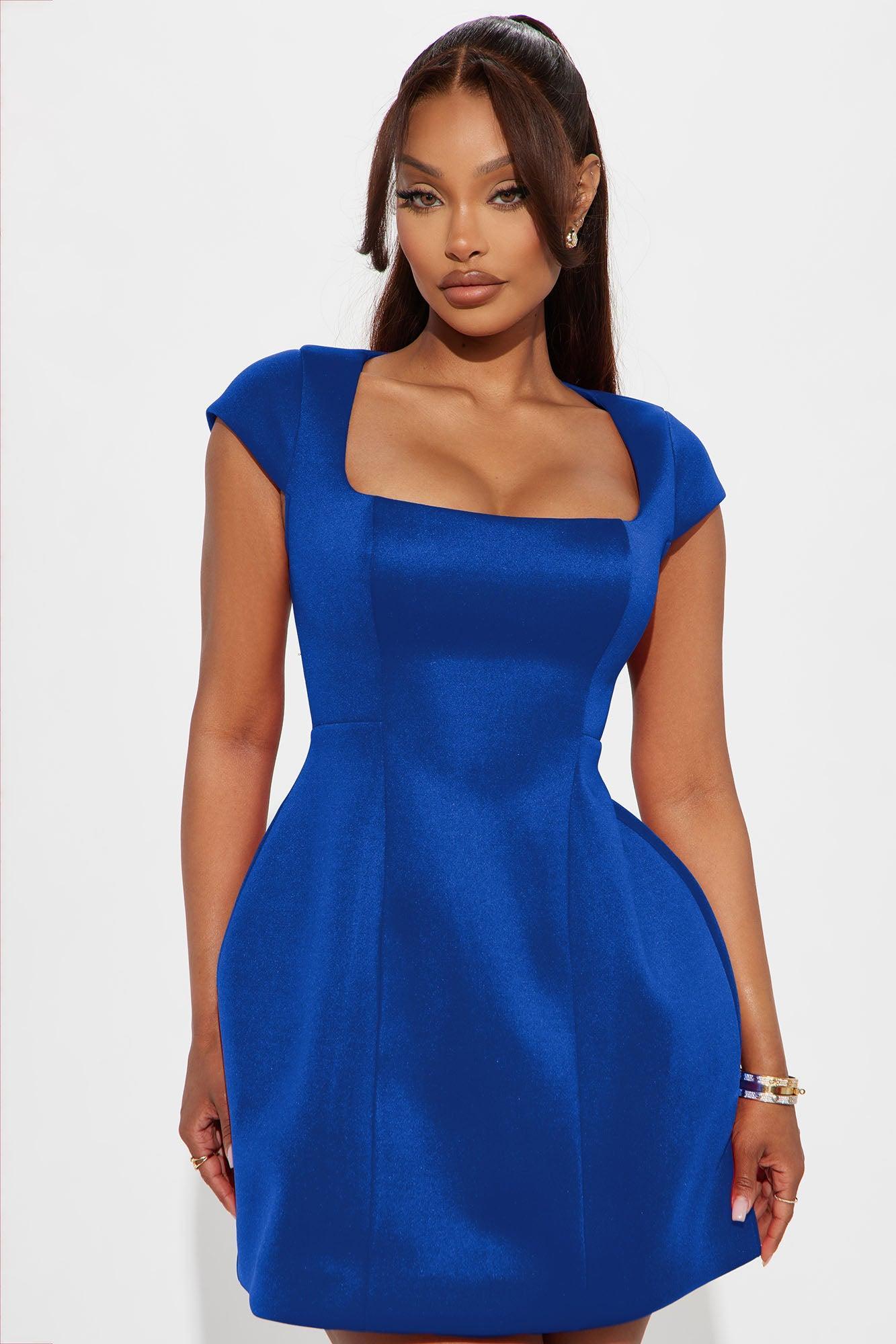 Perfect Aura Square Neck Mini Dress - Blue Product Image