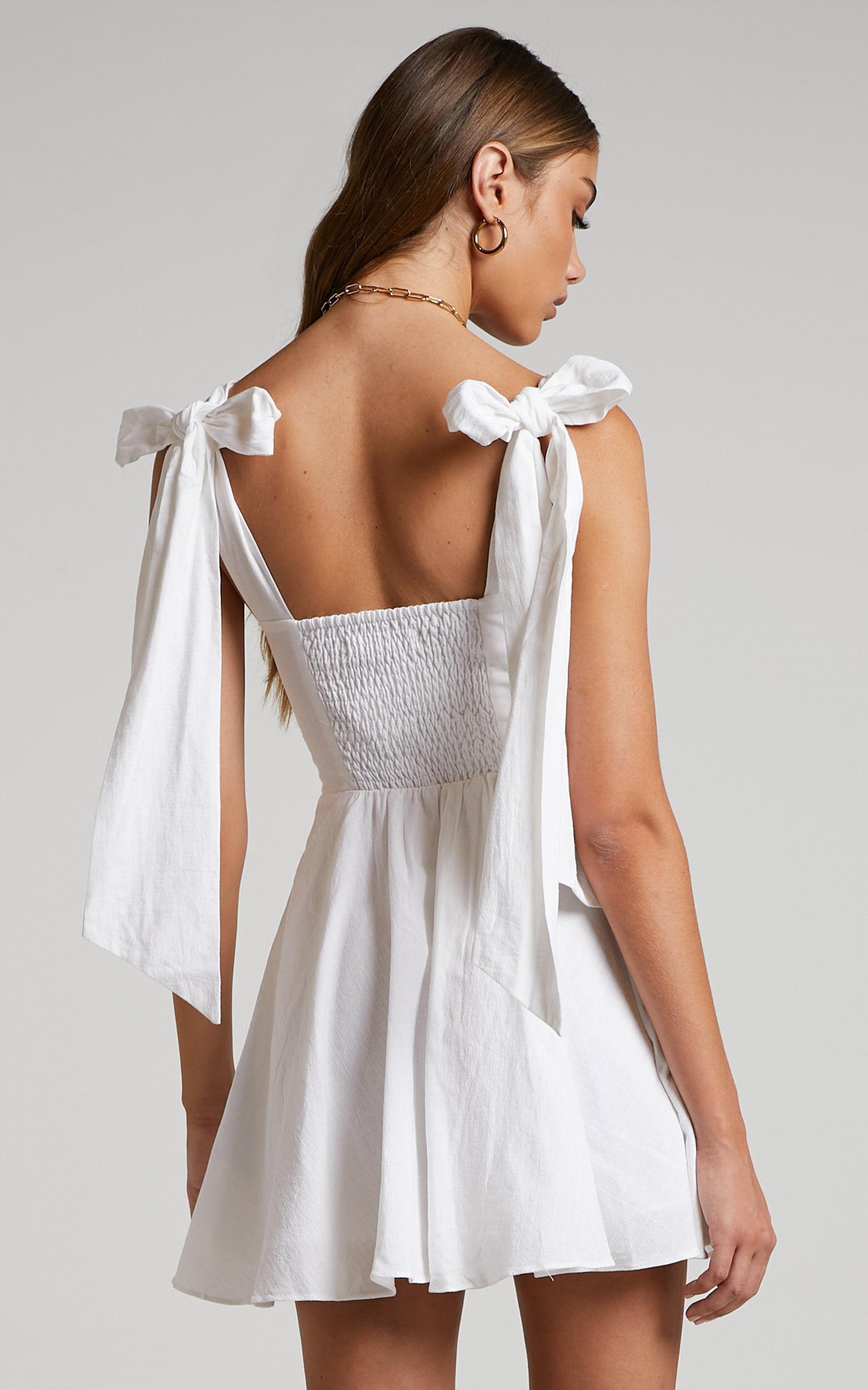 Girley Mini Dress - Bow Strap Dress in White Product Image