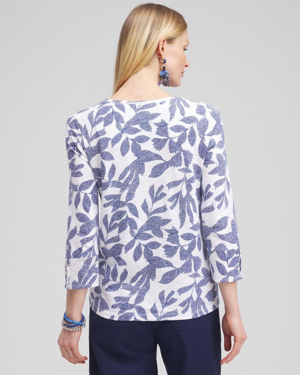 Leaf Print 3/4 Sleeve Button Tee Product Image