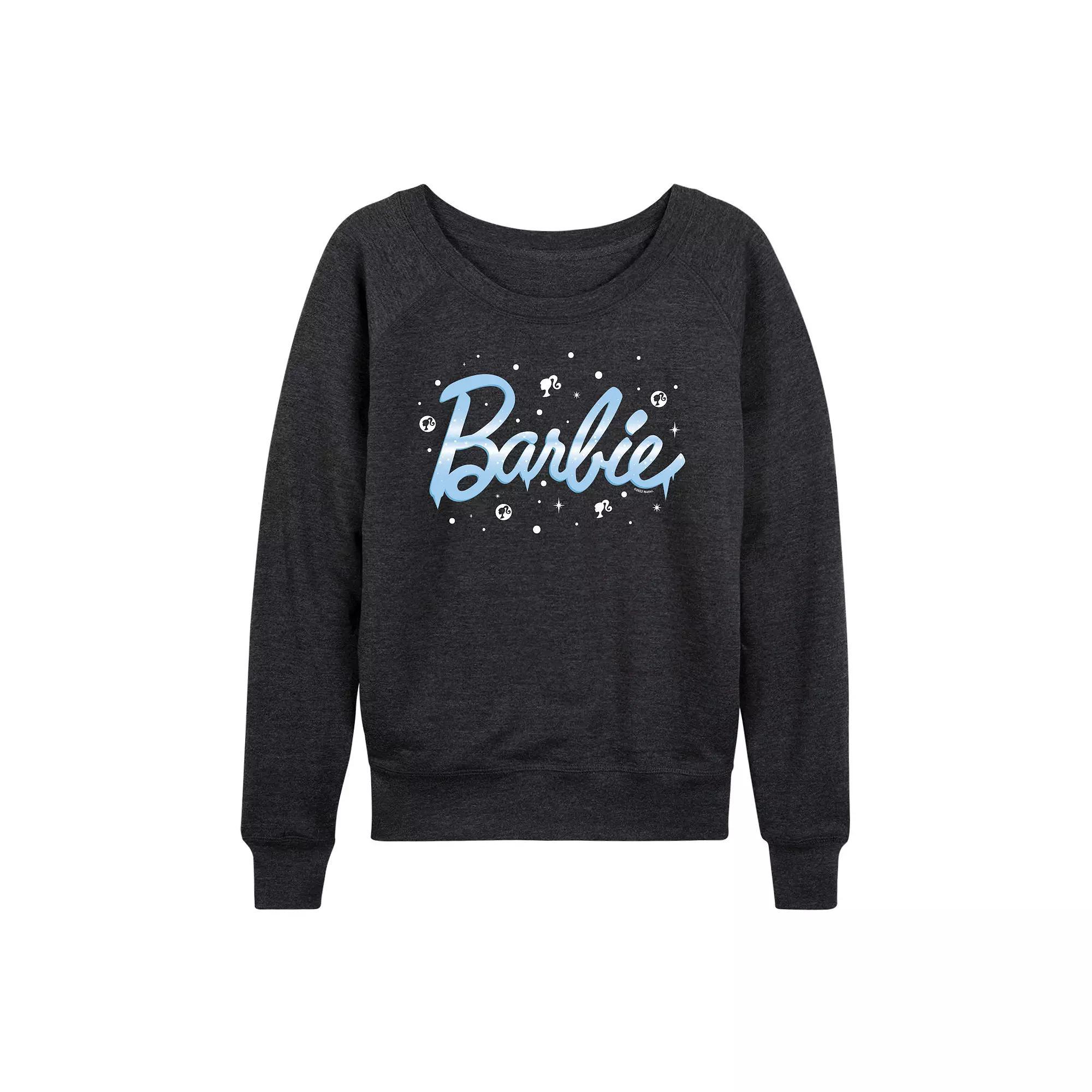 Womens Barbie Icy Logo French Terry Long Sleeve Tee, Girls Heather Grey Product Image