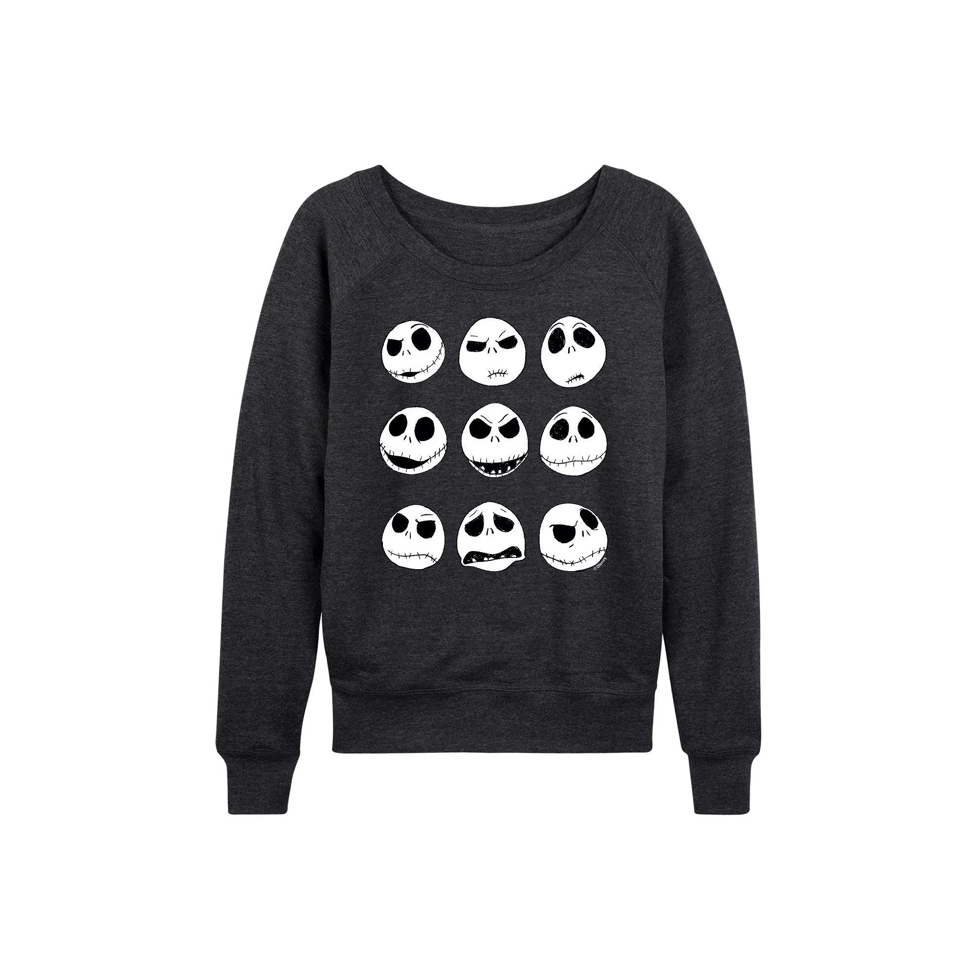 Disneys Nightmare Before Christmas Jack Womens Faces French Terry Long Sleeve Tee Heather Grey Product Image