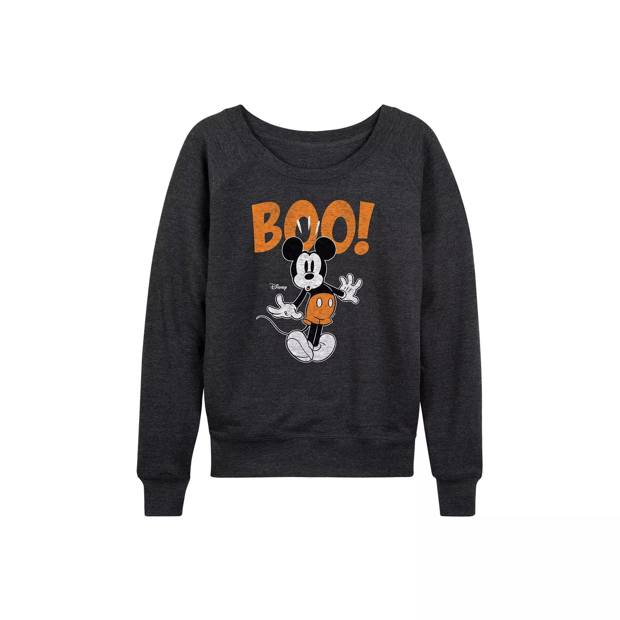 Disney's Mickey Mouse Women's Boo French Terry Long Sleeve Tee, Size: Medium, Heather Grey Product Image