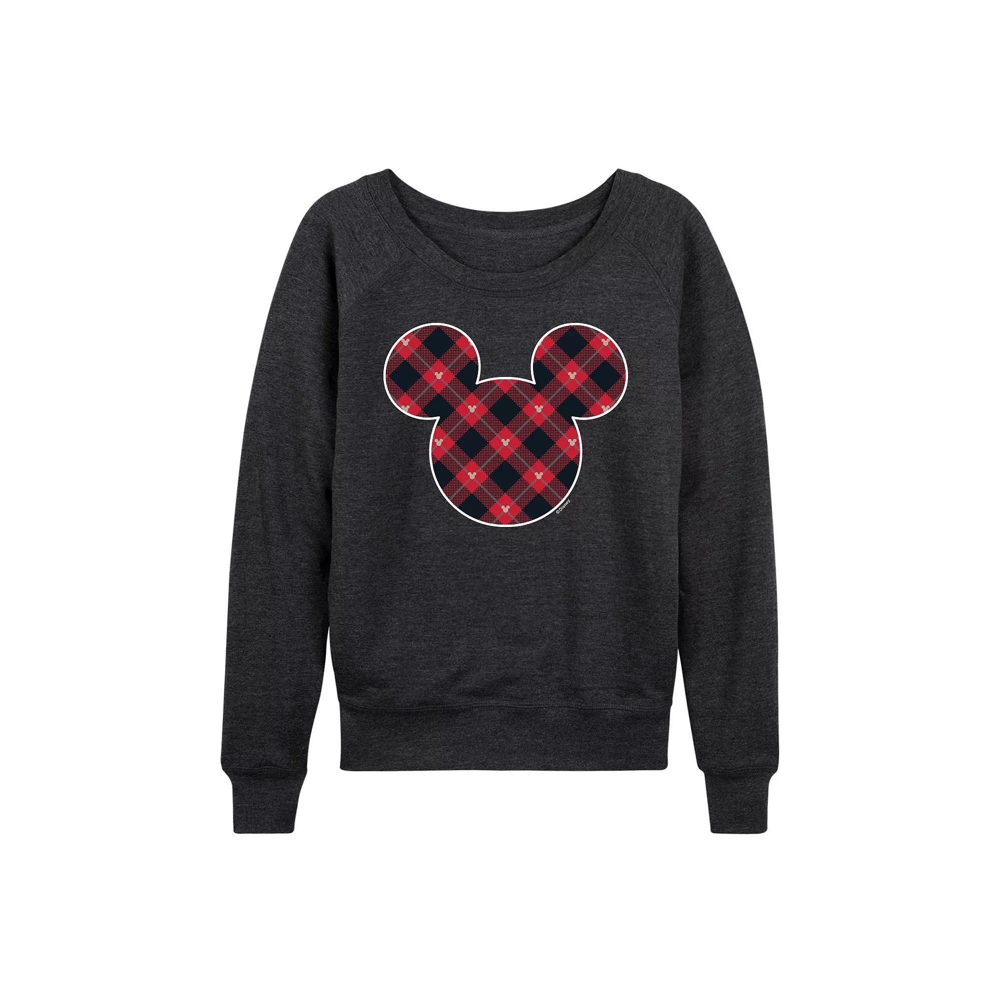 Disney's Mickey Mouse Women's Spider Web Outline French Terry Long Sleeve Tee, Size: Large, Heather Grey Product Image