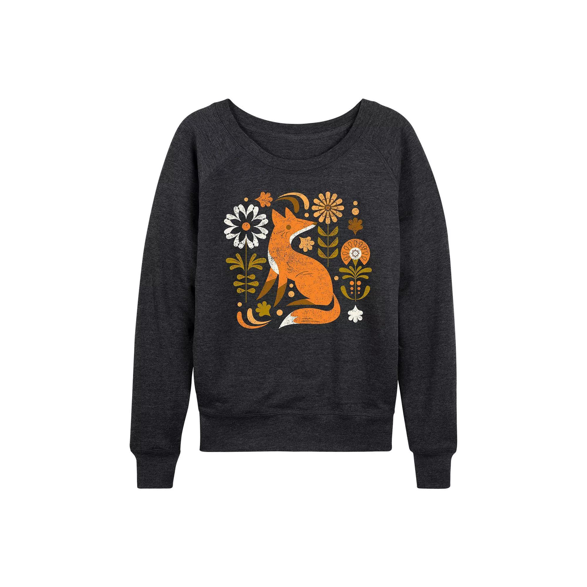 Women's Autumn Fox French Terry Long Sleeve Tee, Girl's, Size: Large, Heather Grey Product Image