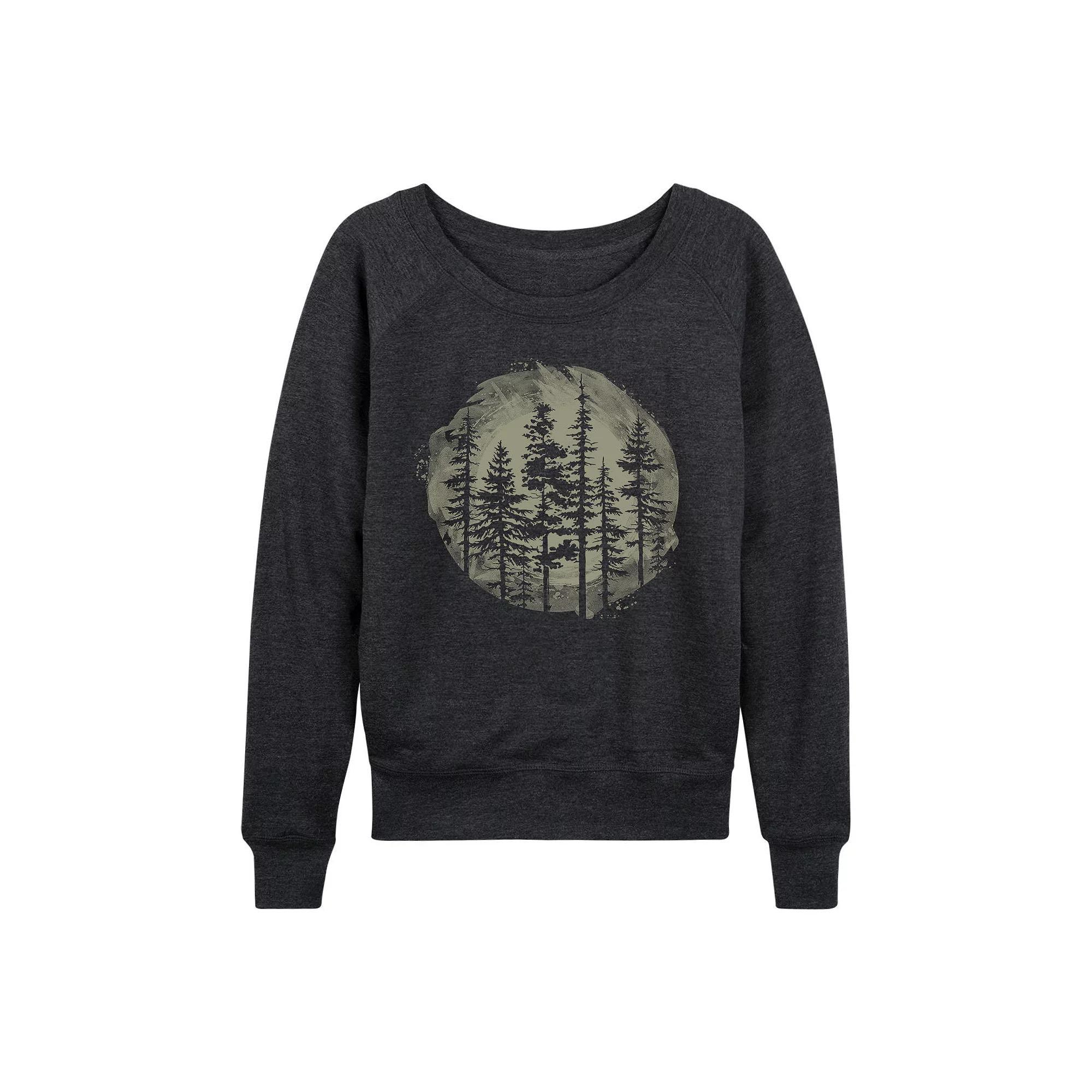 Women's Watercolor Pine Trees French Terry Long Sleeve Tee, Girl's, Size: Large, Heather Grey Product Image