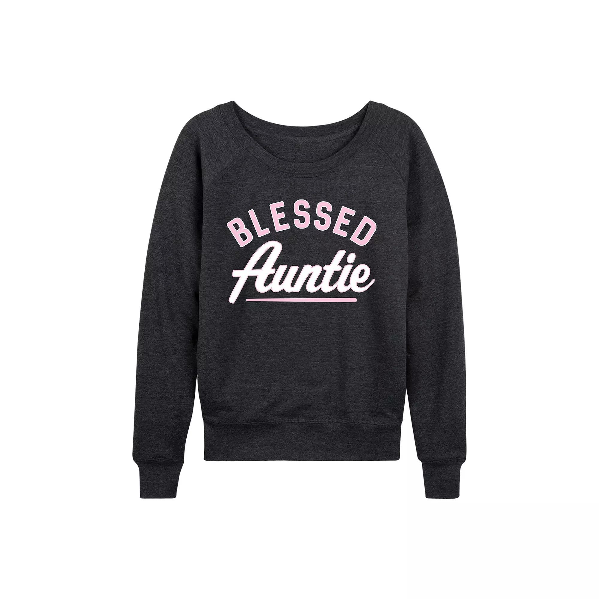 Womens Blessed Auntie French Terry Long Sleeve Tee, Girls Heather Grey Product Image