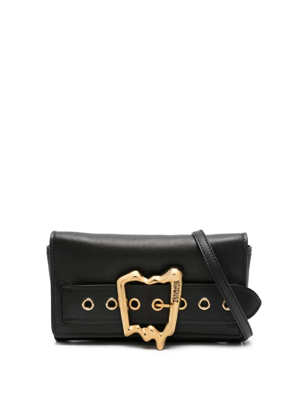 MOSCHINO Logo-engraved Leather Crossbody Bag In Black Product Image