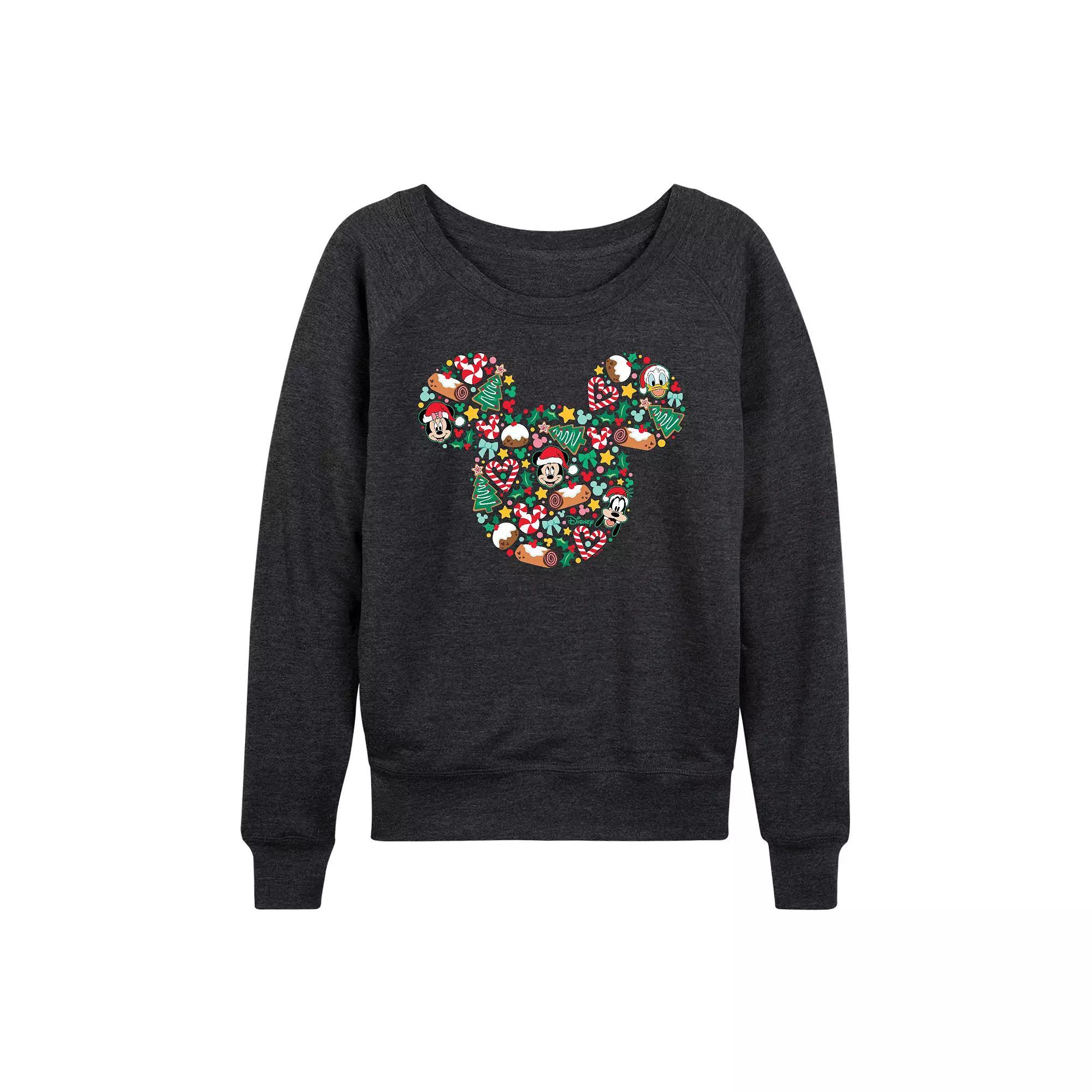 Disney's Mickey Mouse Women's Christmas French Terry Long Sleeve Tee, Size: Medium, Heather Grey Product Image