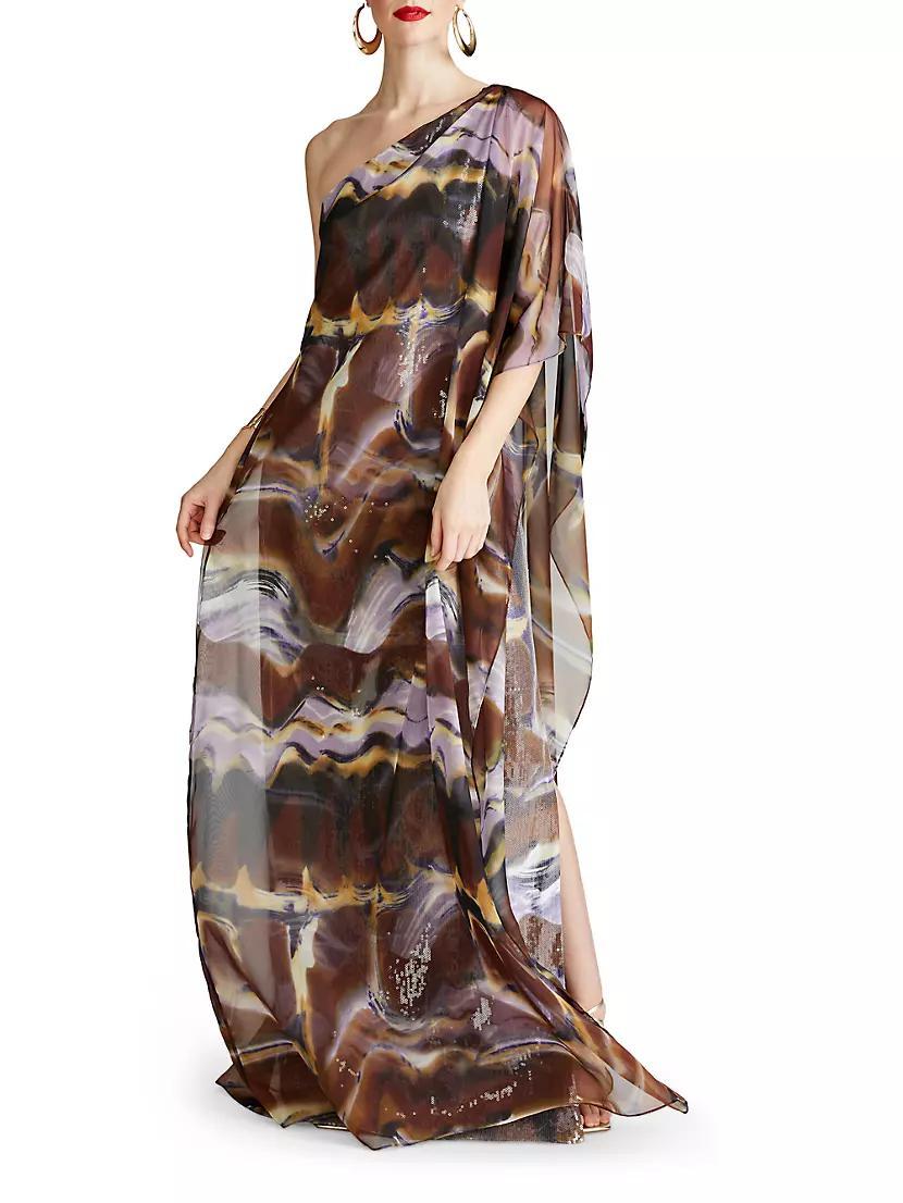 Ushi Sequin Chiffon One-Shoulder Gown Product Image