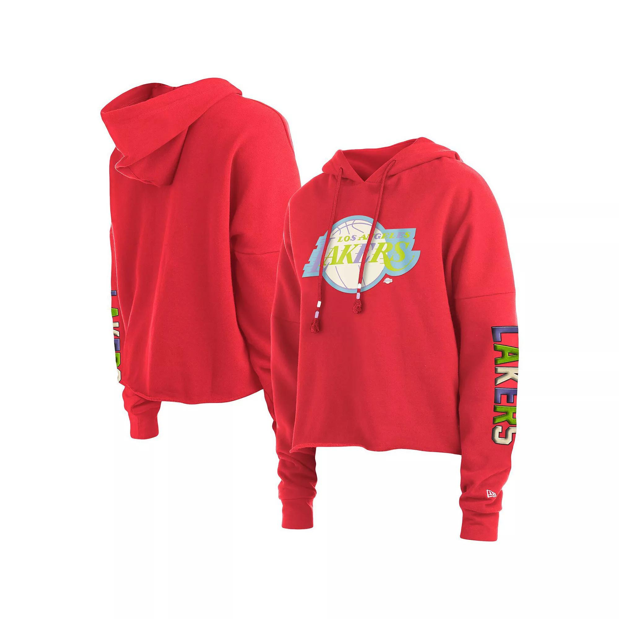 Women's New Era Red Los Angeles Lakers Color Pack Cropped Top Pullover Hoodie, Size: Medium Product Image