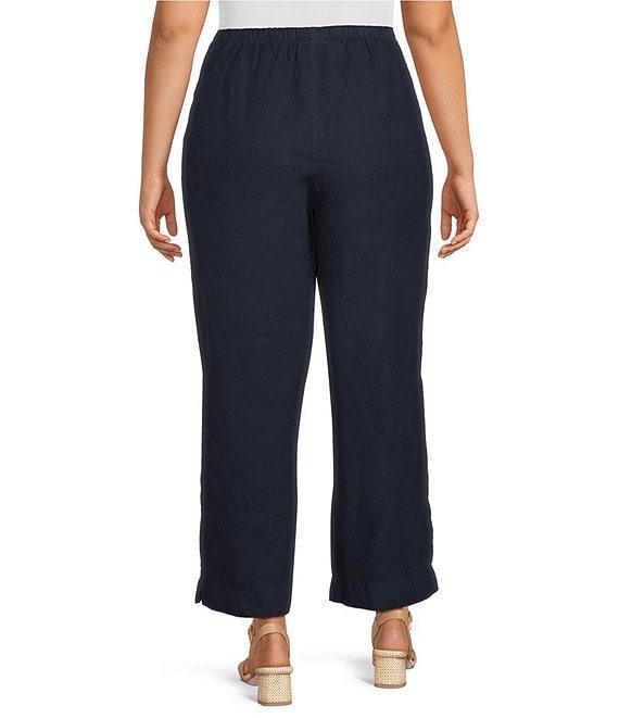 Bryn Walker Plus Size Akna Light Linen Elastic Waist Straight Leg Pants Product Image