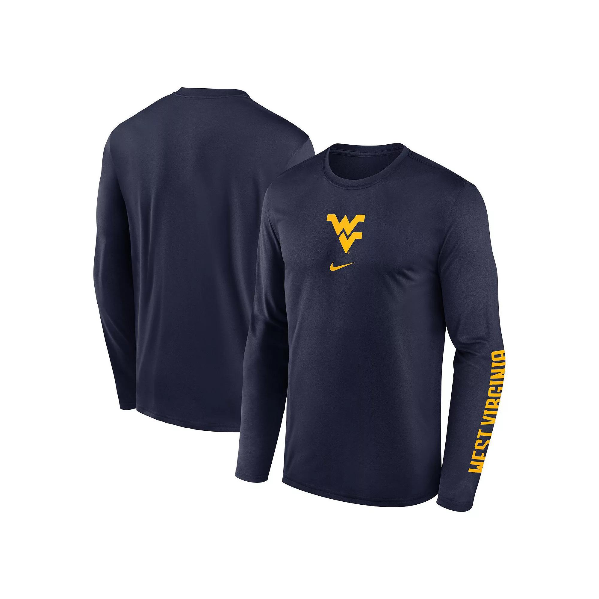 Men's Nike  Navy West Virginia Mountaineers Primetime Center Lockup Two-Hit Legend Long Sleeve T-Shirt, Size: XL, Blue Product Image