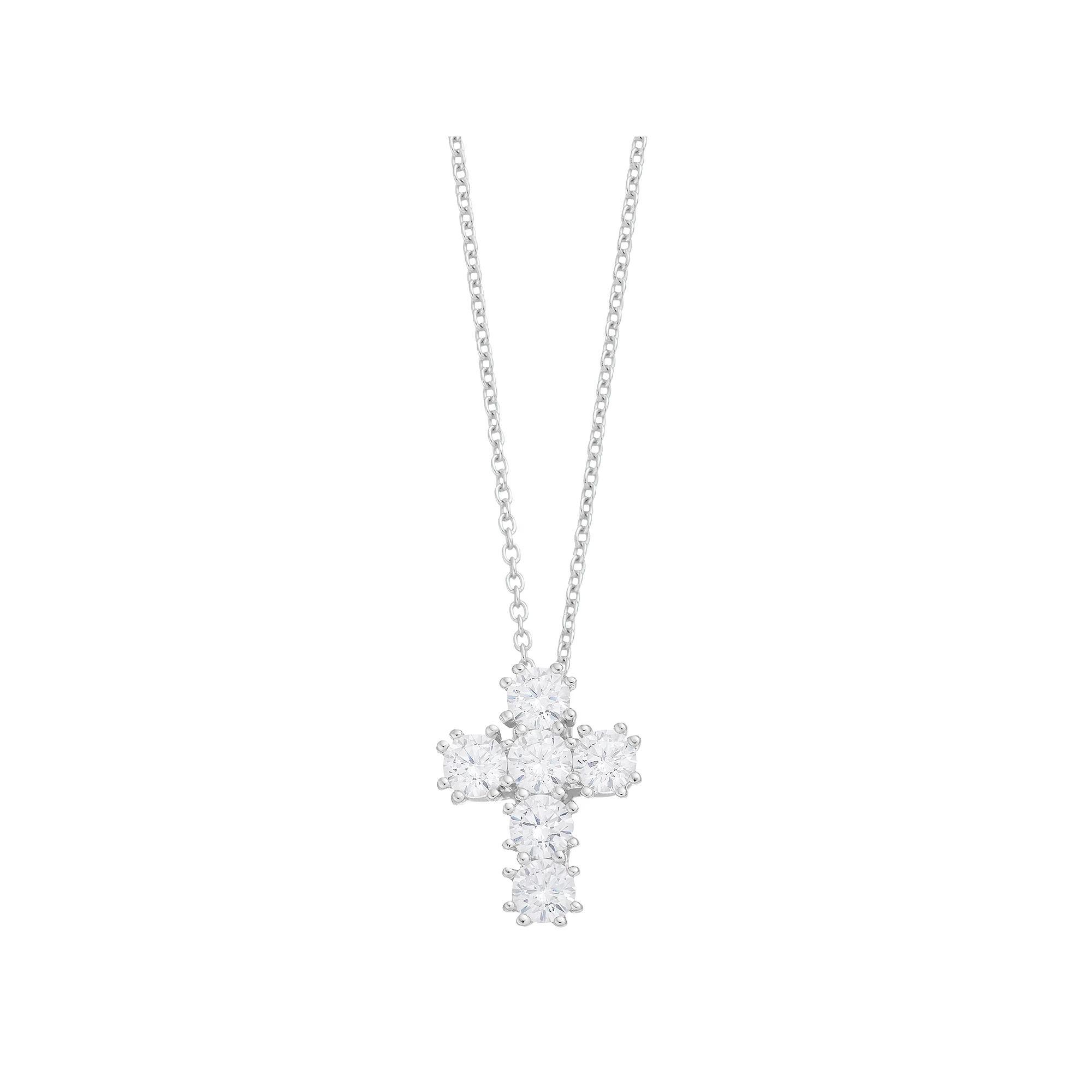 Sterling Silver Cubic Zirconia Cross Pendant Necklace, Women's, Size: 18" Product Image