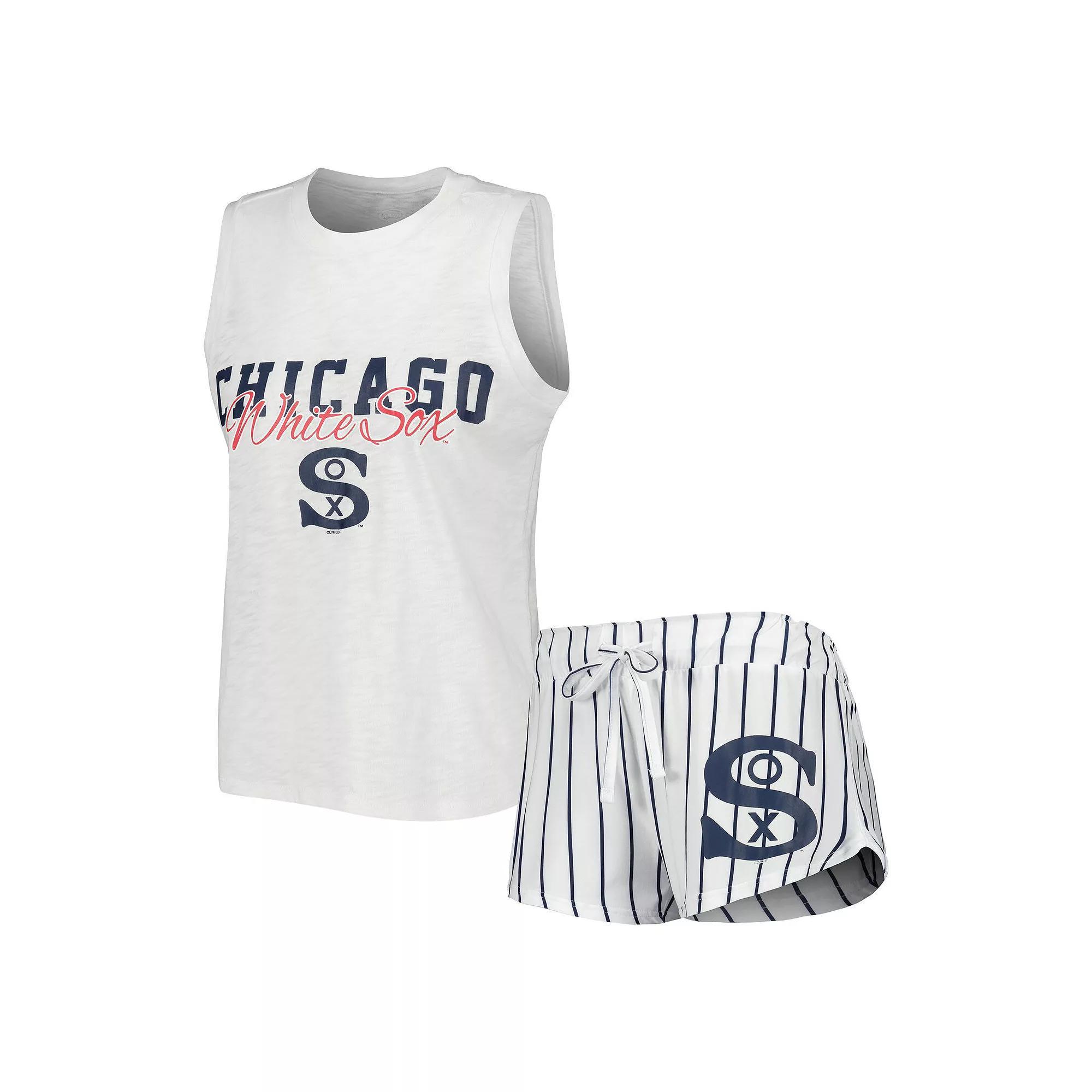 Women's Concepts Sport White Chicago White Sox Reel Pinstripe Tank Top & Shorts Sleep Set, Size: Small Product Image