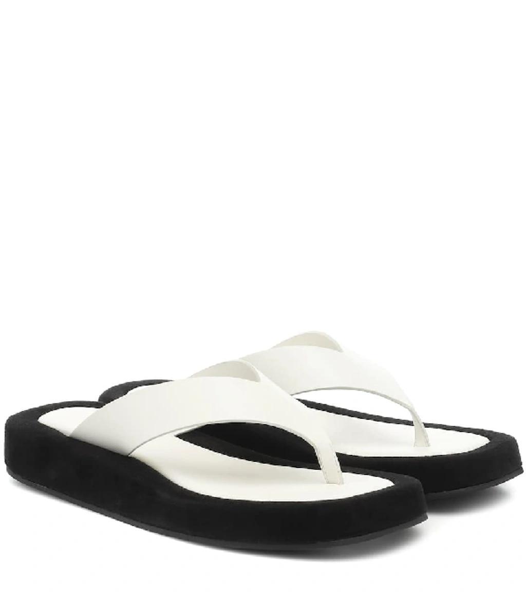 THE ROW Ginza Two-tone Leather And Suede Platform Flip Flops In Black Natural Product Image