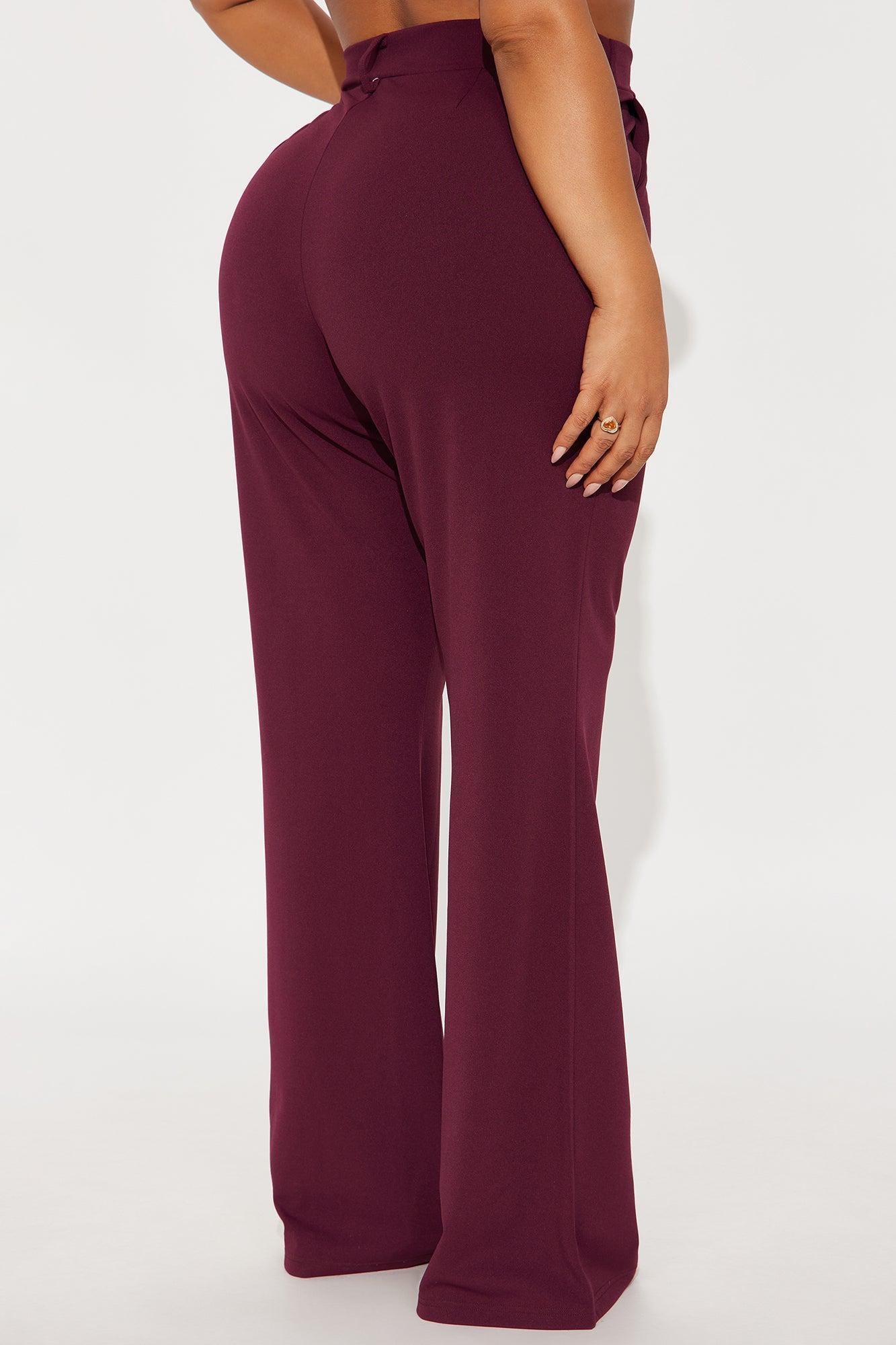 Heidi Wide Leg Trouser Pant - Burgundy Product Image